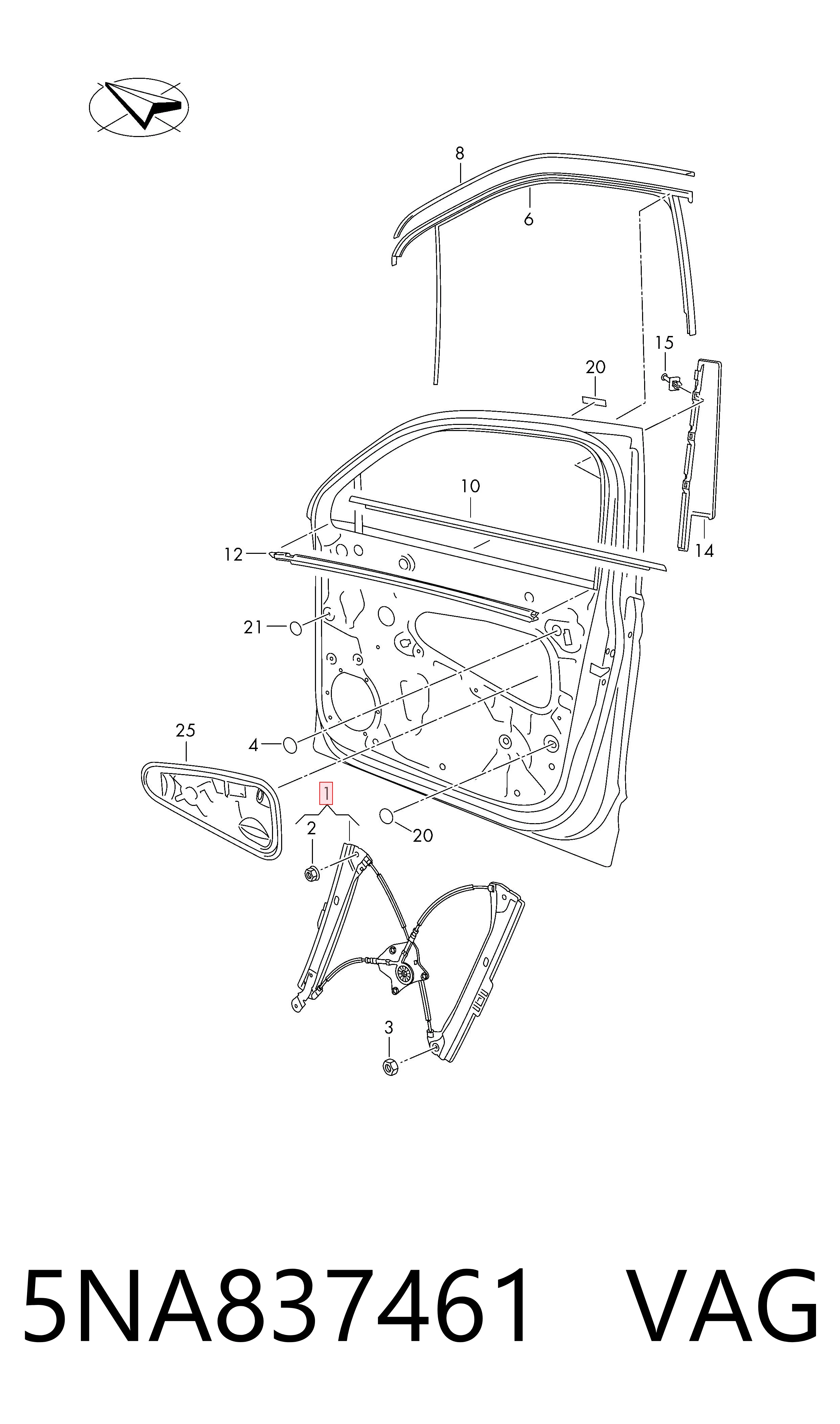  Mecanismo de acionamento de vidro da porta dianteira esquerda Volkswagen Tiguan Allspace  SUV (BW2, BJ2) (2017 - 2026) Allspace 