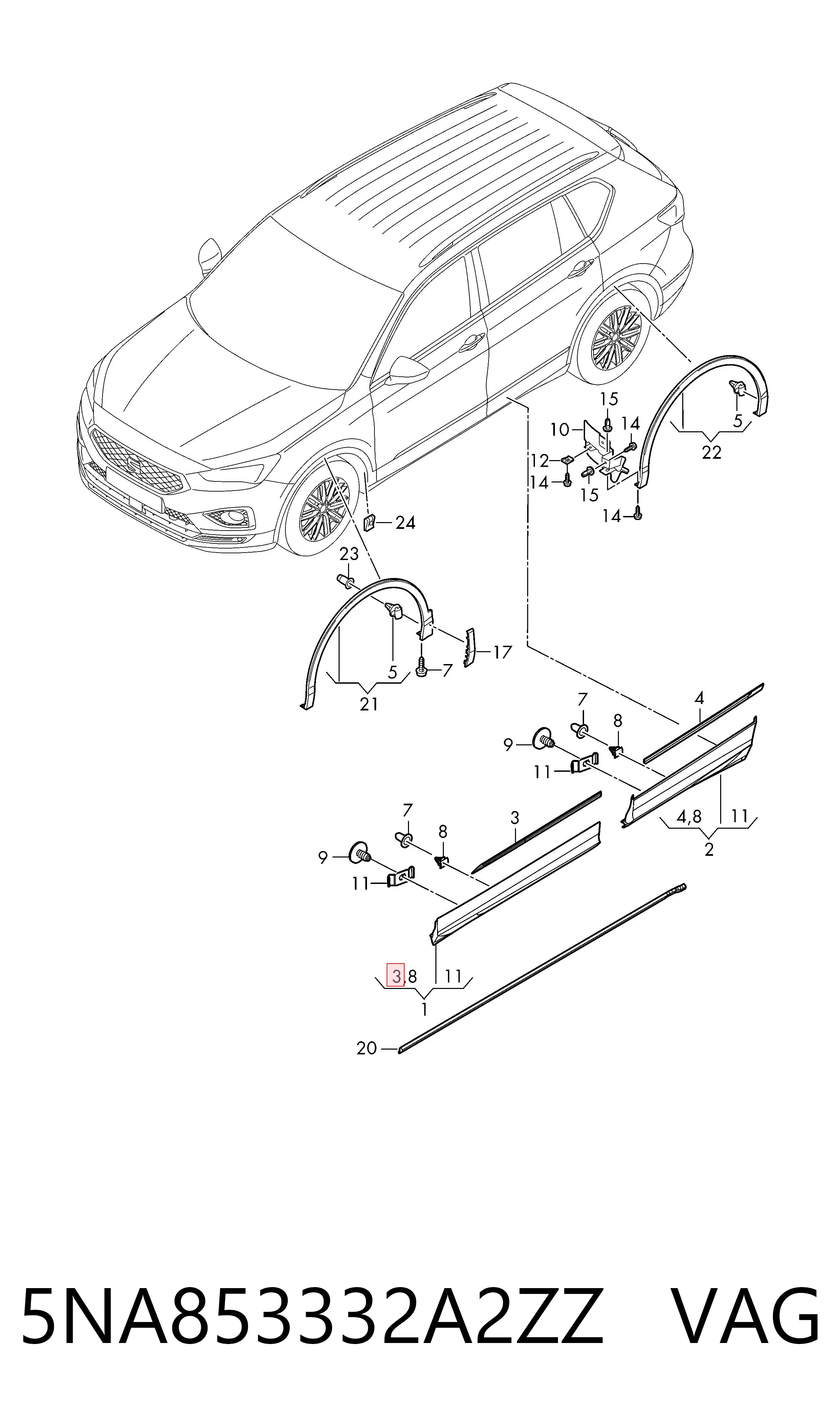 5NA853332A2ZZ VAG Moldura da porta dianteira direita inferior