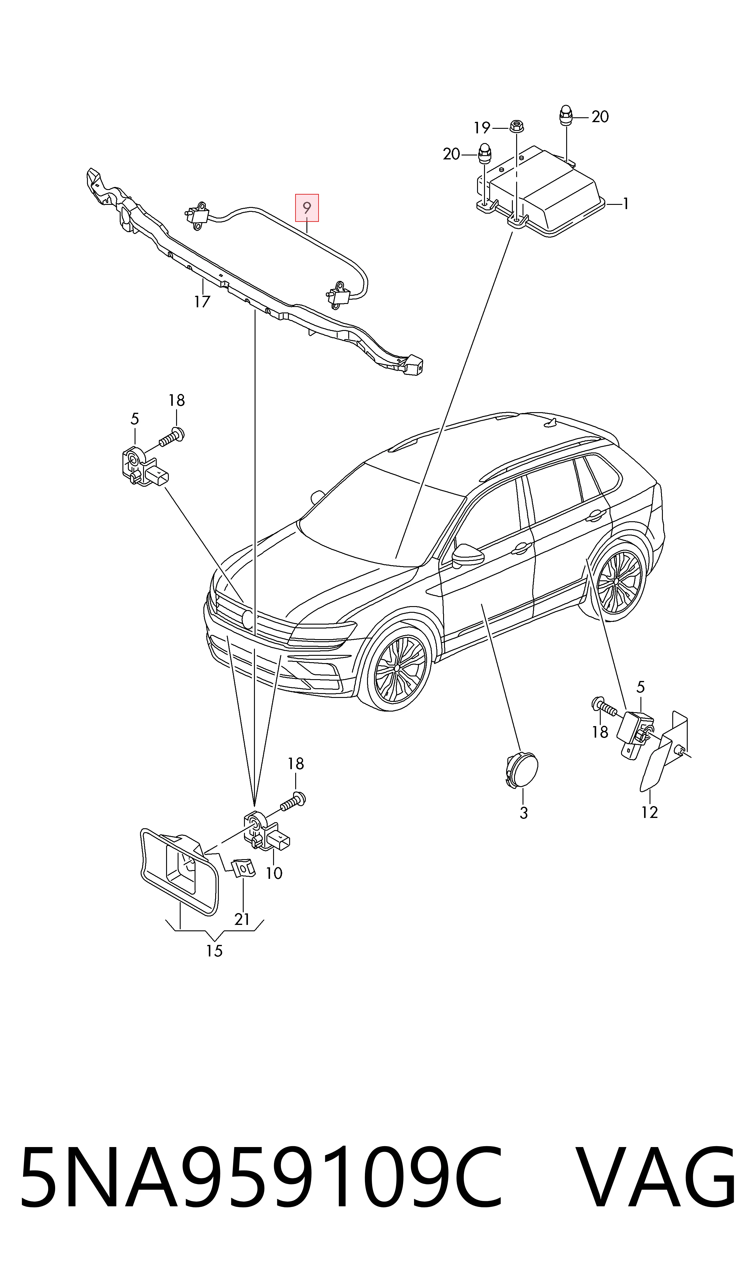 5NA959109C VAG Sensor AIRBAG dianteiro