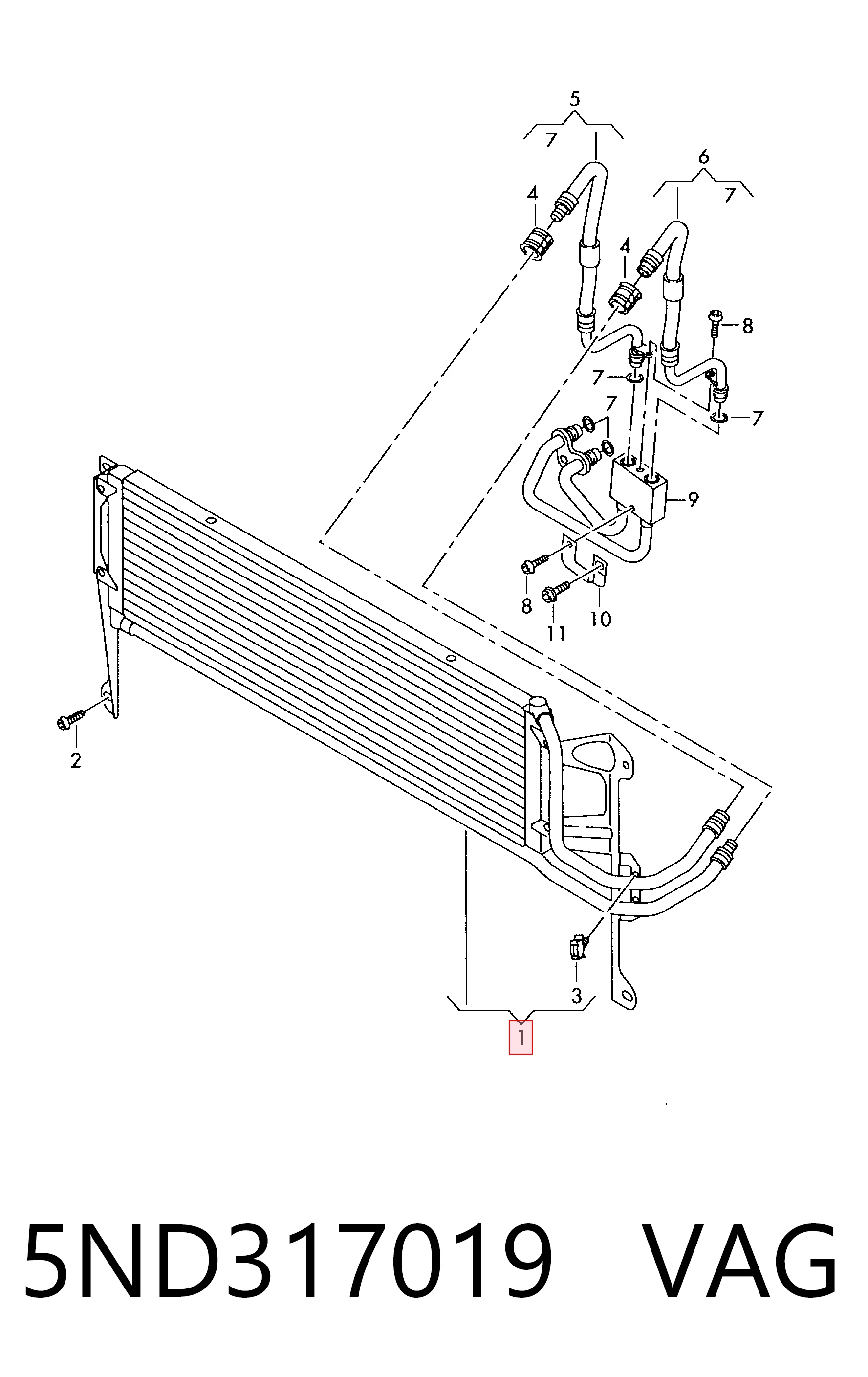 5ND317019 VAG Radiador de esfriamento, Caixa Automática de Mudança