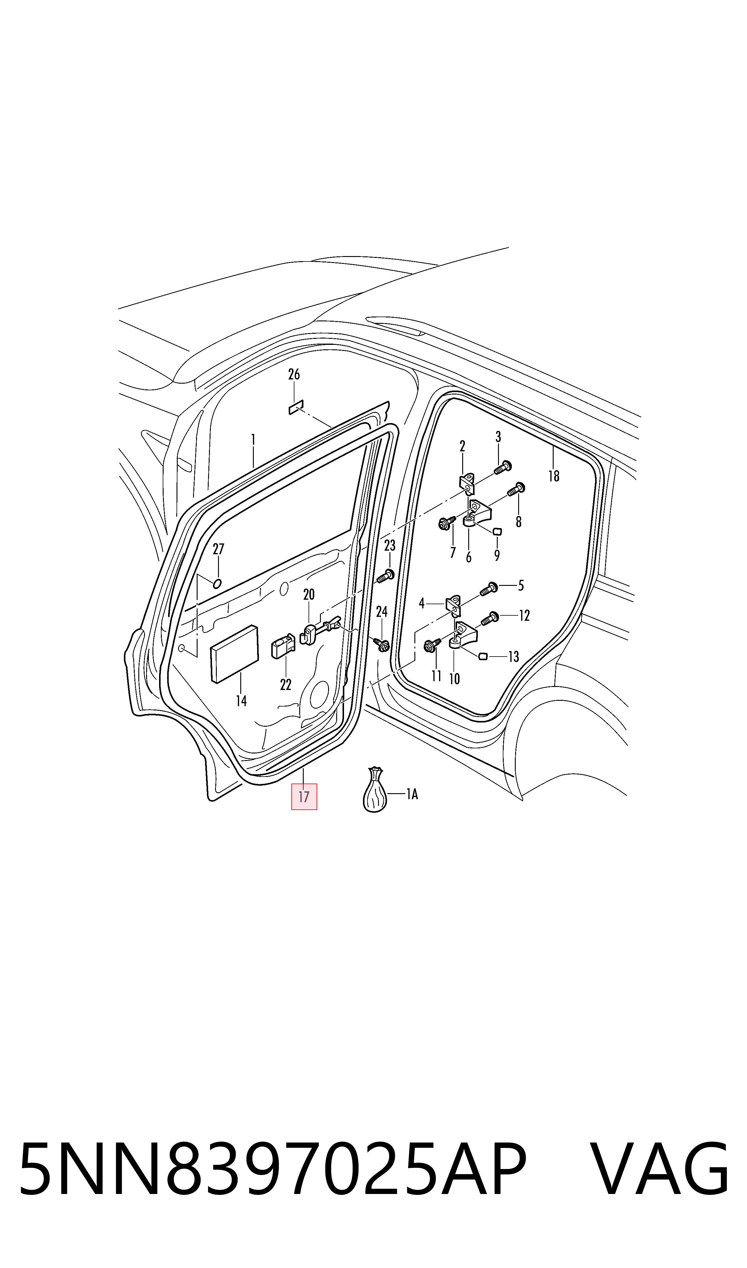 Compactador da porta traseira direita (na porta) VAG 5NN8397025AP preço, a partir de 165,69 USD