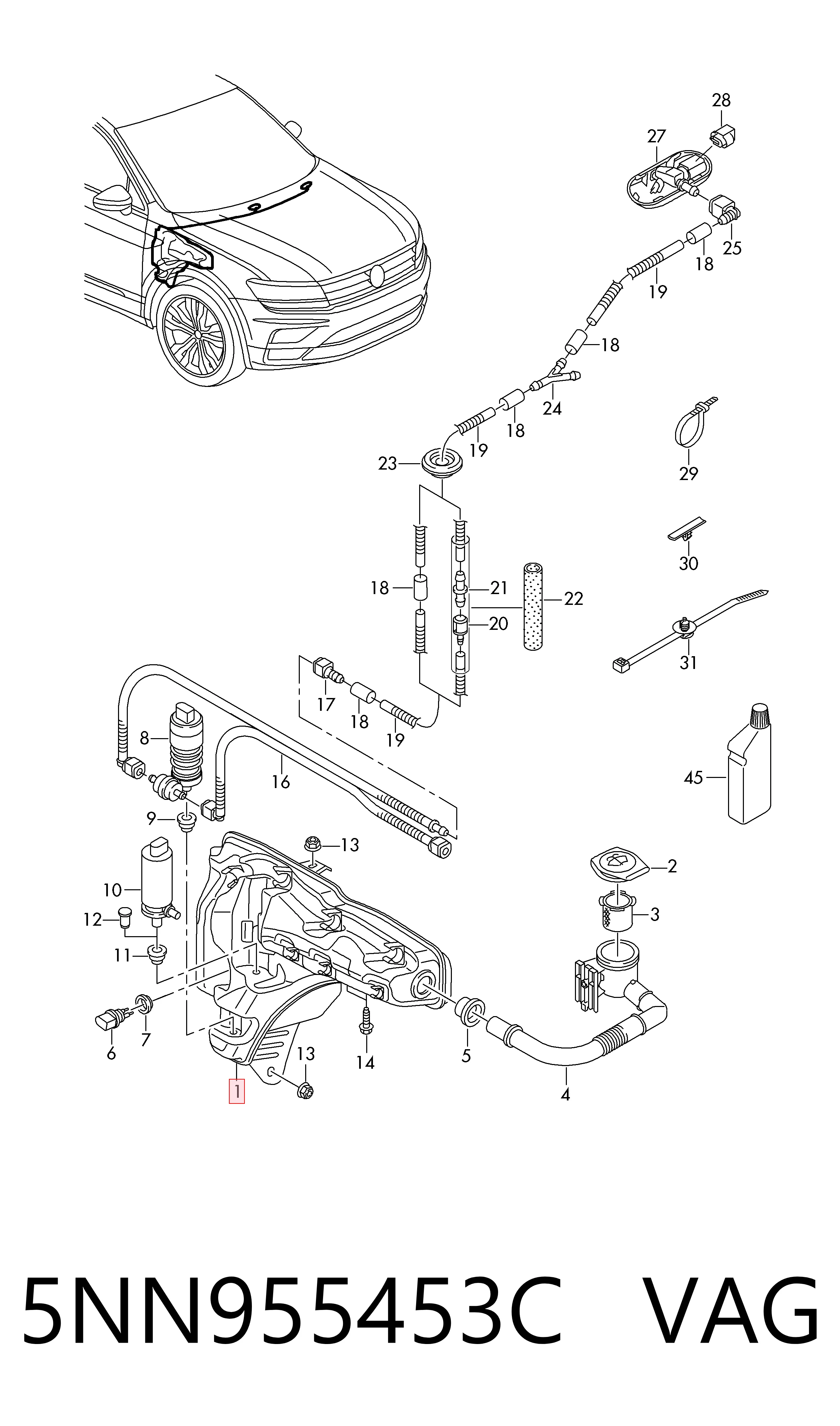 5NN955453C VAG Tanque de fluido para lavador de vidro