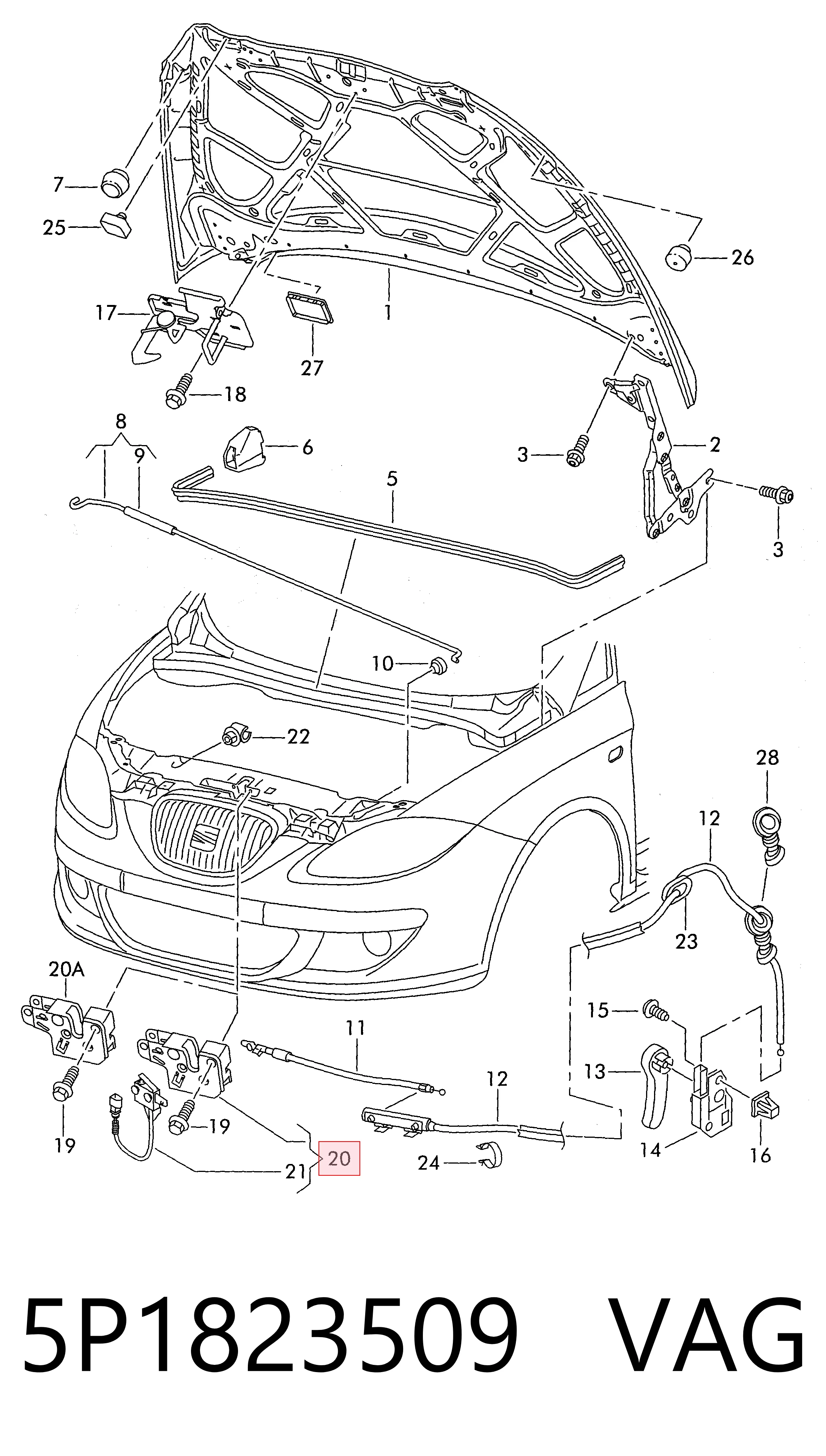 Fecho da capota para Seat Toledo III 5P2