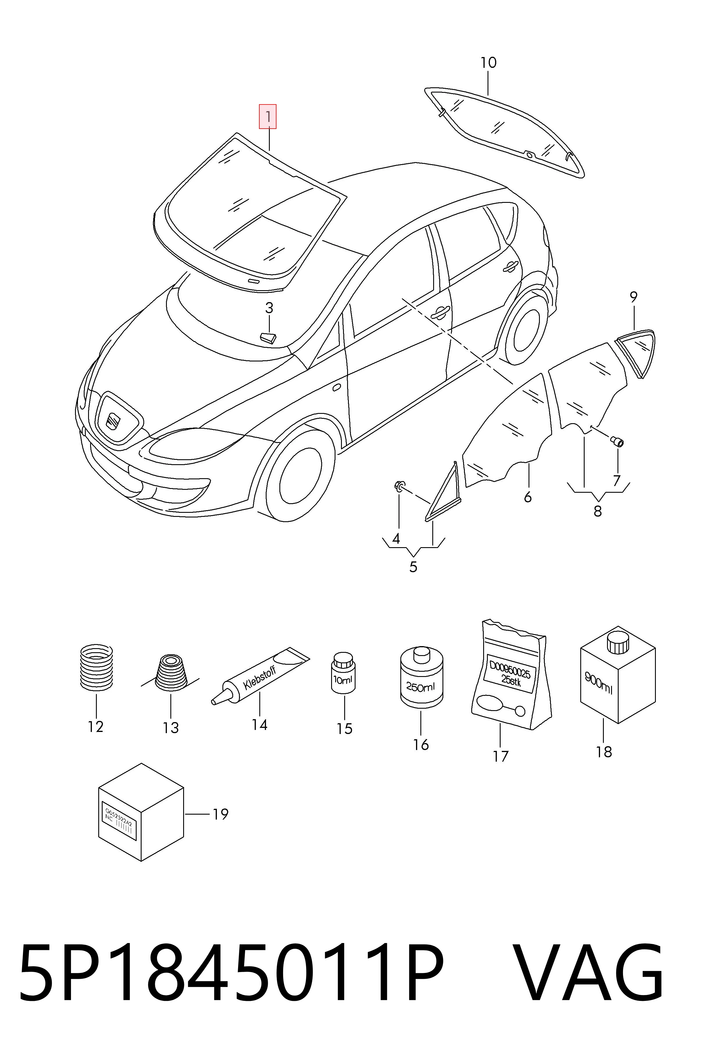 Pára-brisas para Seat Toledo 5P2