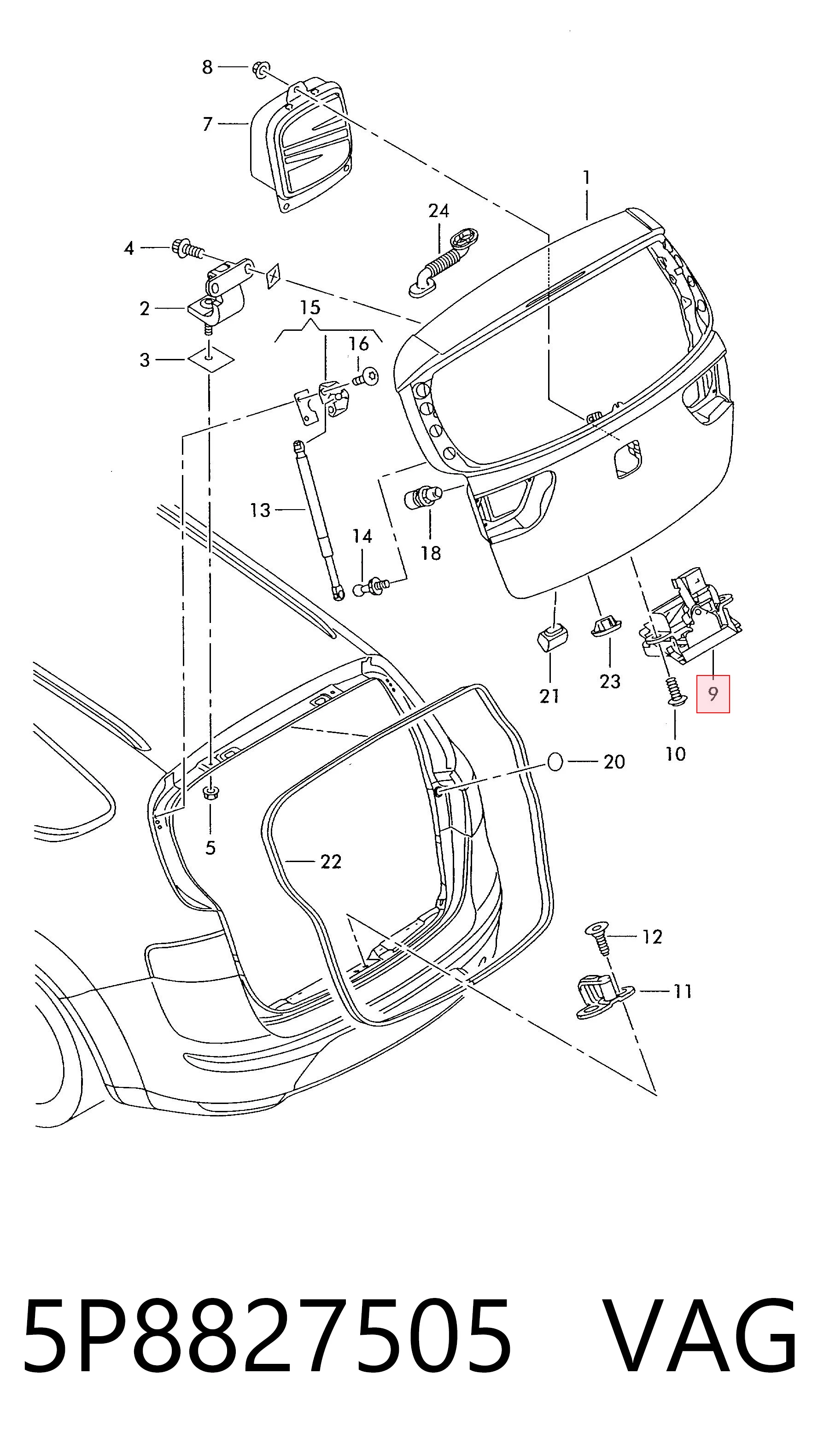 Fecho de tampa de porta-malas (de 3ª/5ª porta traseira) Seat Altea XL 5P5, 5P8