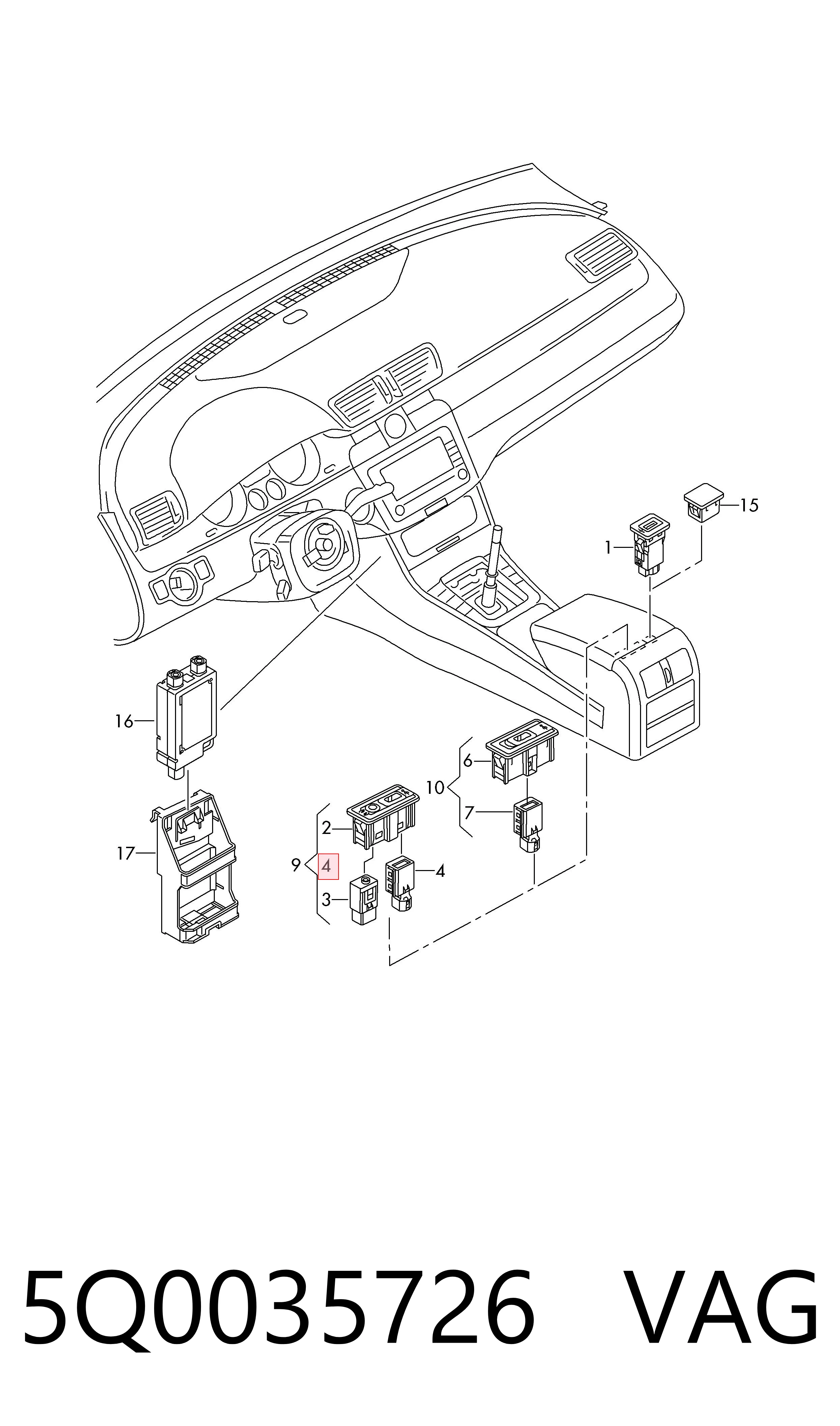 Dispositivo de carregamento USB 5Q0035726 VAG