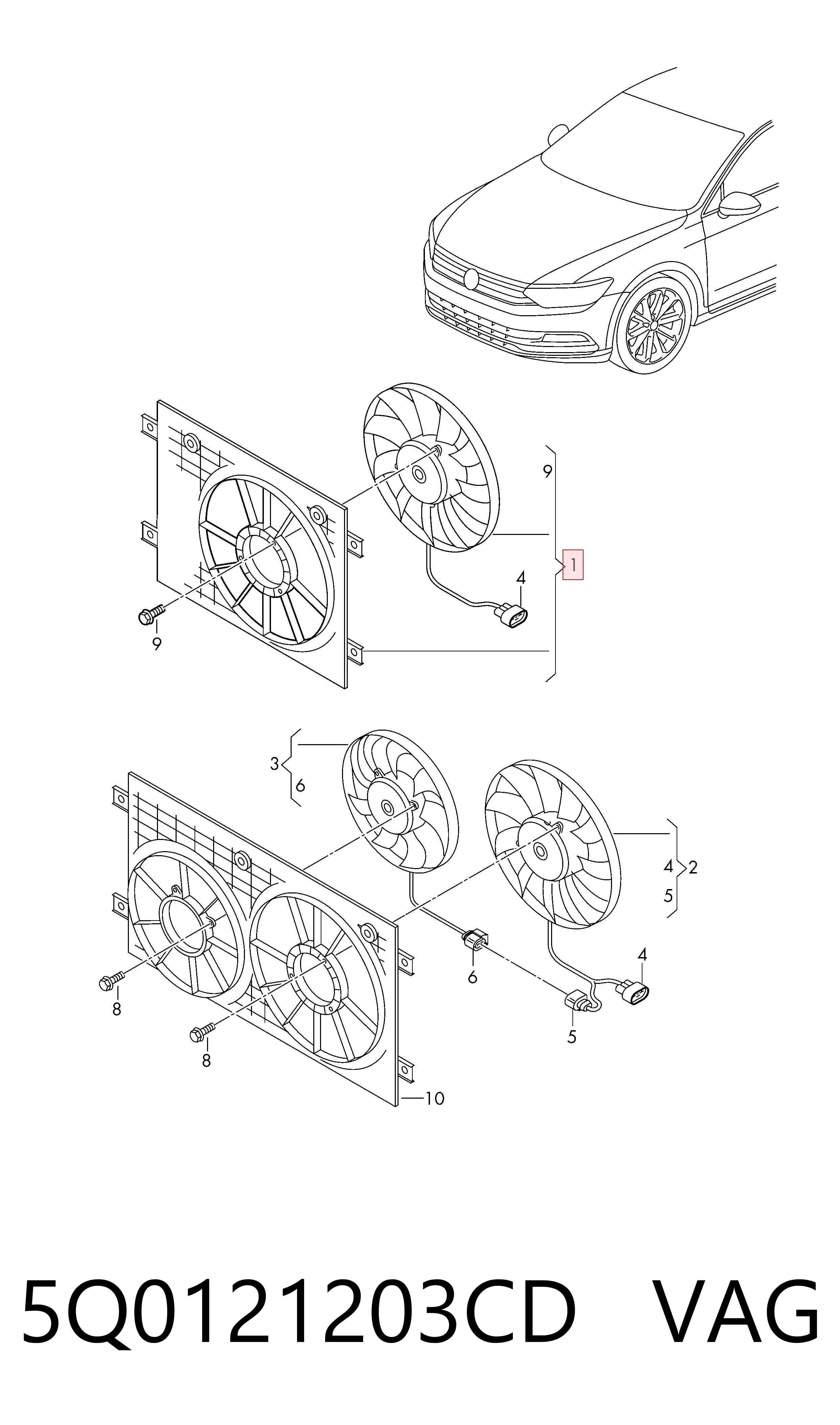 Compre 74W164 FPS Ventilador elétrico de esfriamento montado (motor + roda de aletas)