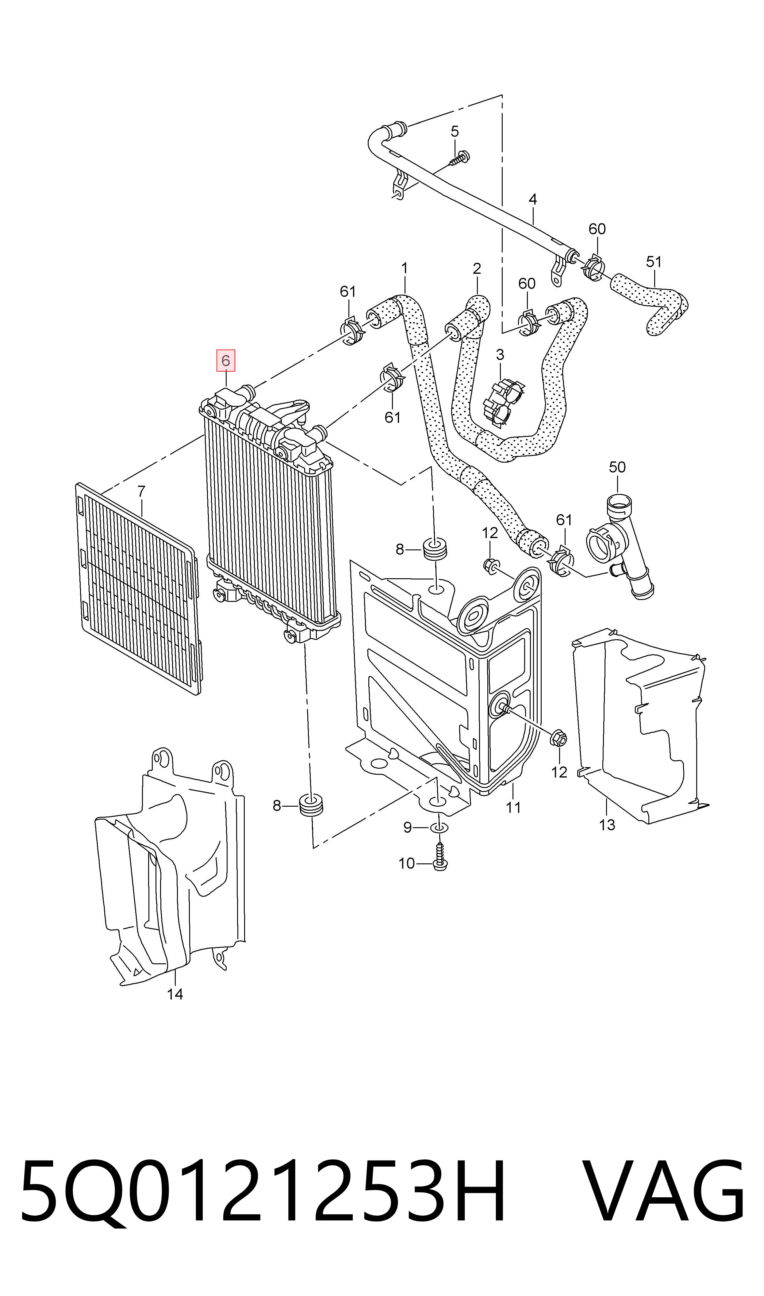 5Q0121253H VAG Radiador de esfriamento de motor adicional