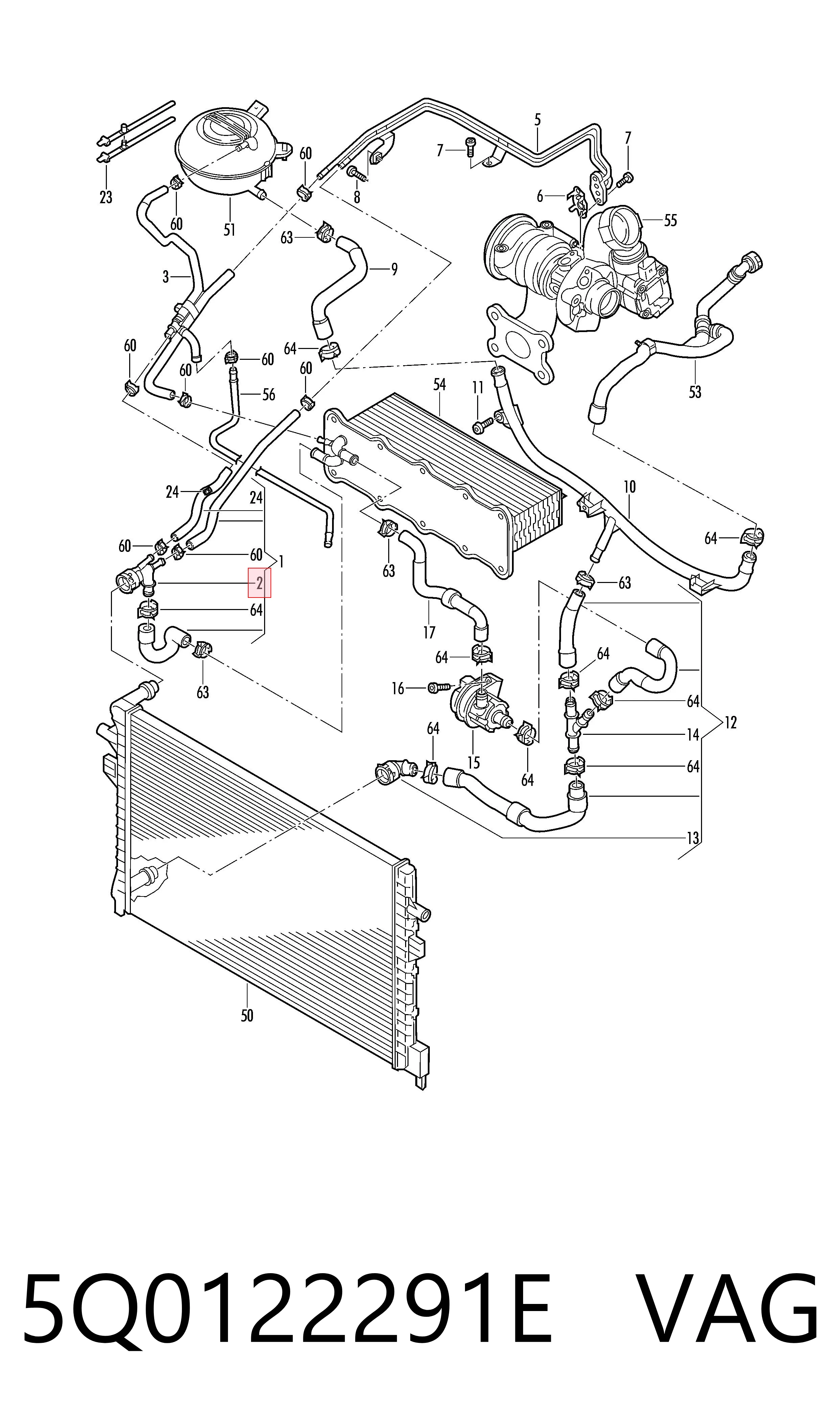 5Q0122291E VAG Flange do sistema de esfriamento (união em T)