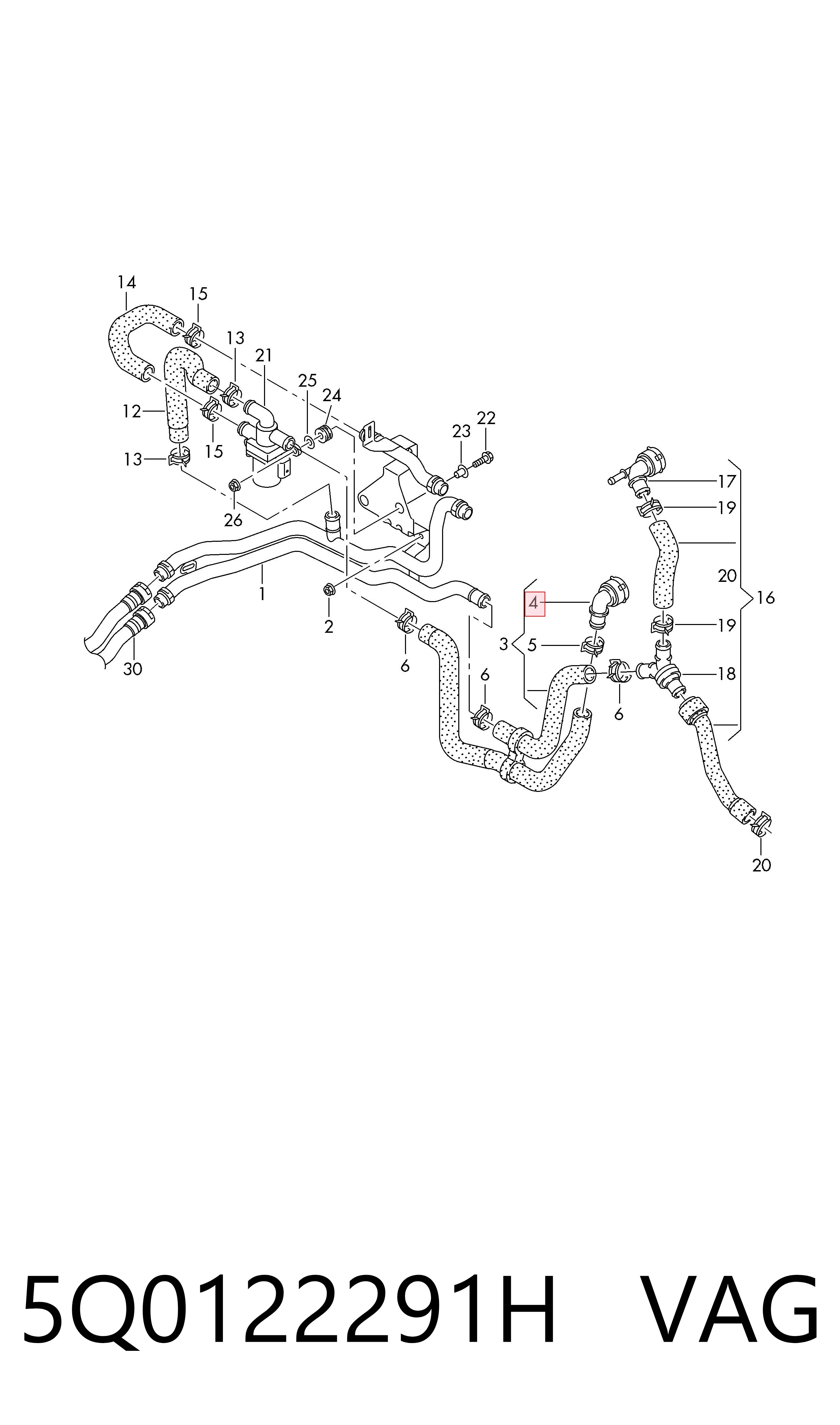 5Q0122291H VAG Flange do sistema de esfriamento (união em T)
