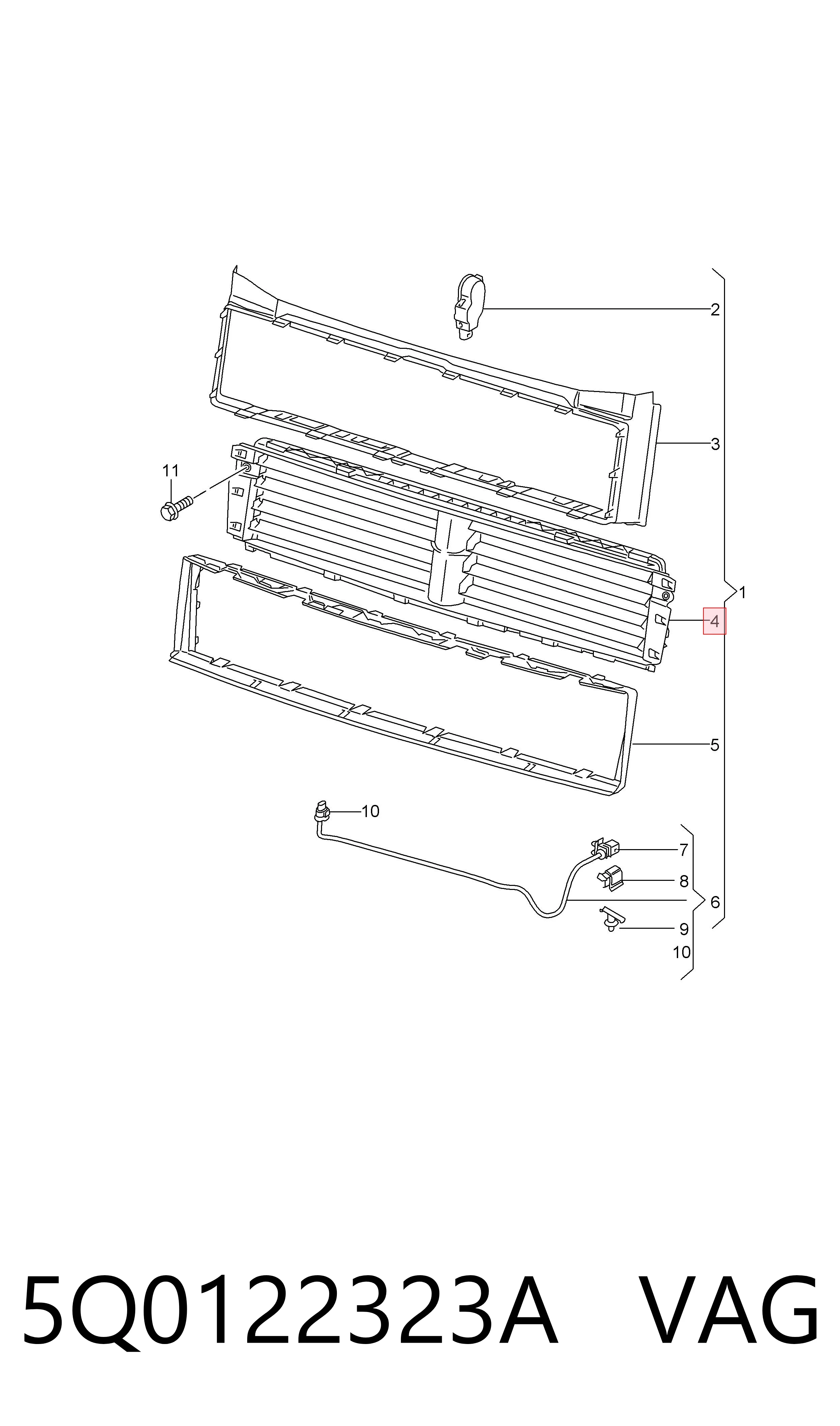 5Q0122323A VAG Conduto de ar (distribuidor de ar para "painel de instrumentos") central
