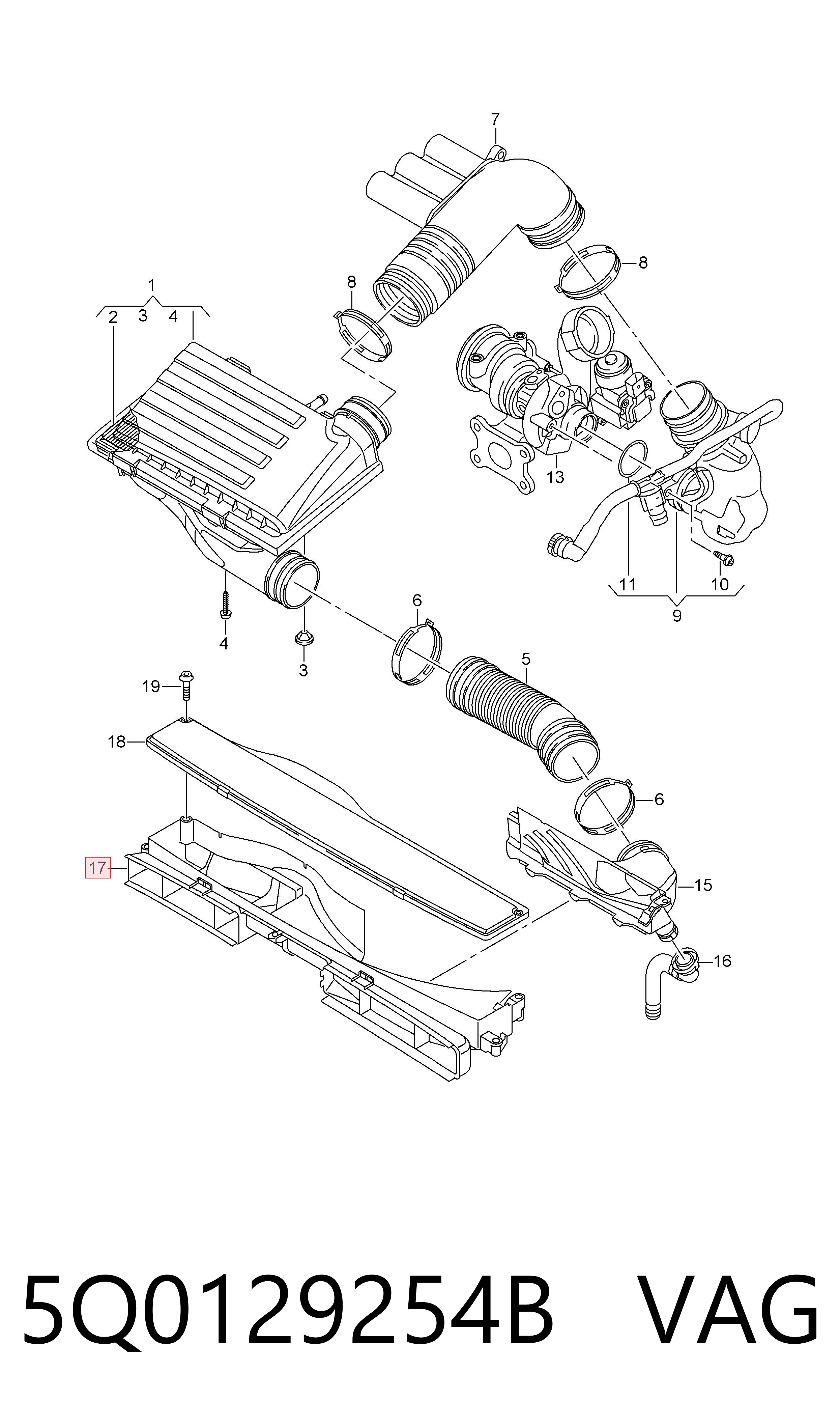 5Q0129254B VAG Tomada de ar de filtro de ar