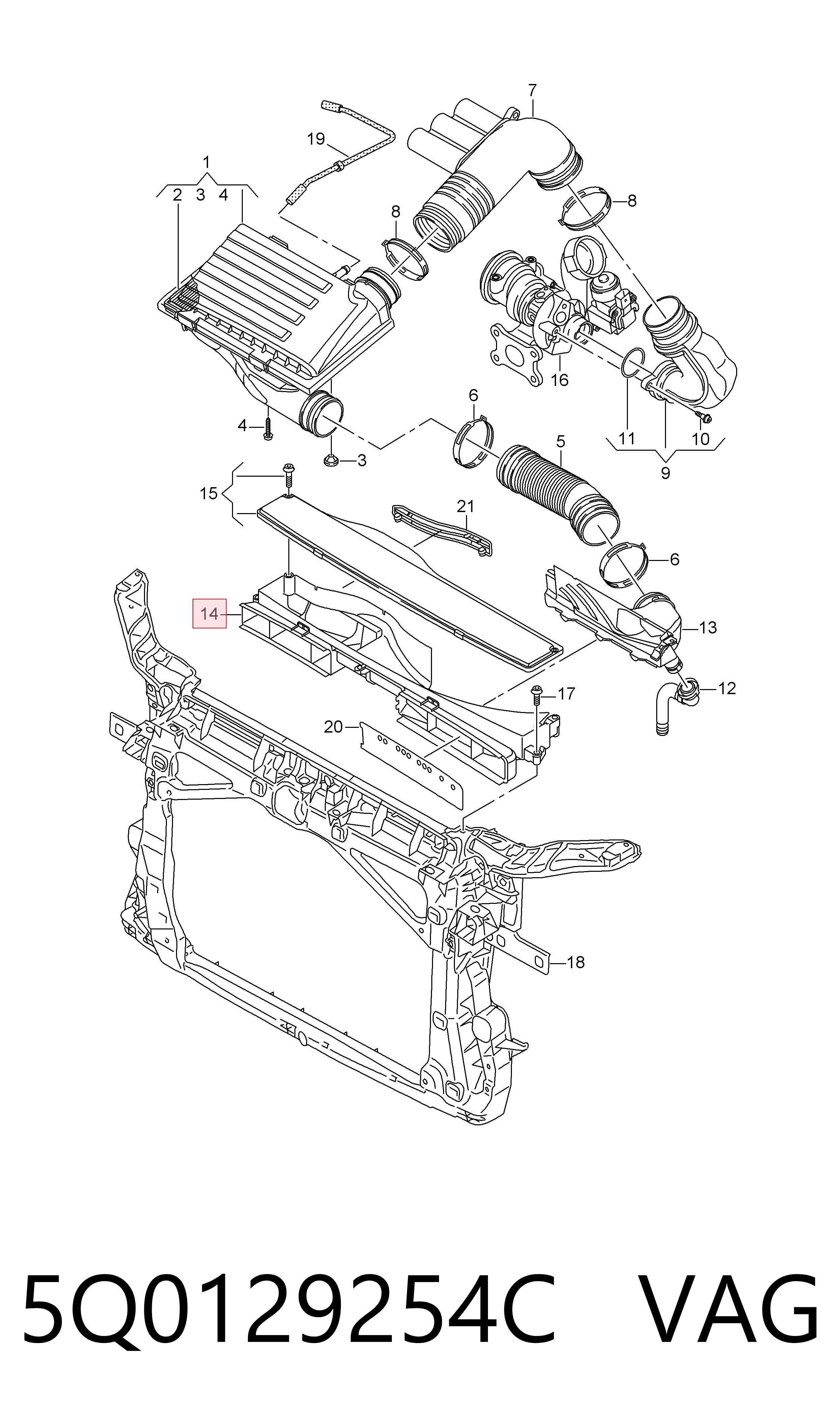 5Q0129254C VAG Tomada de ar de filtro de ar