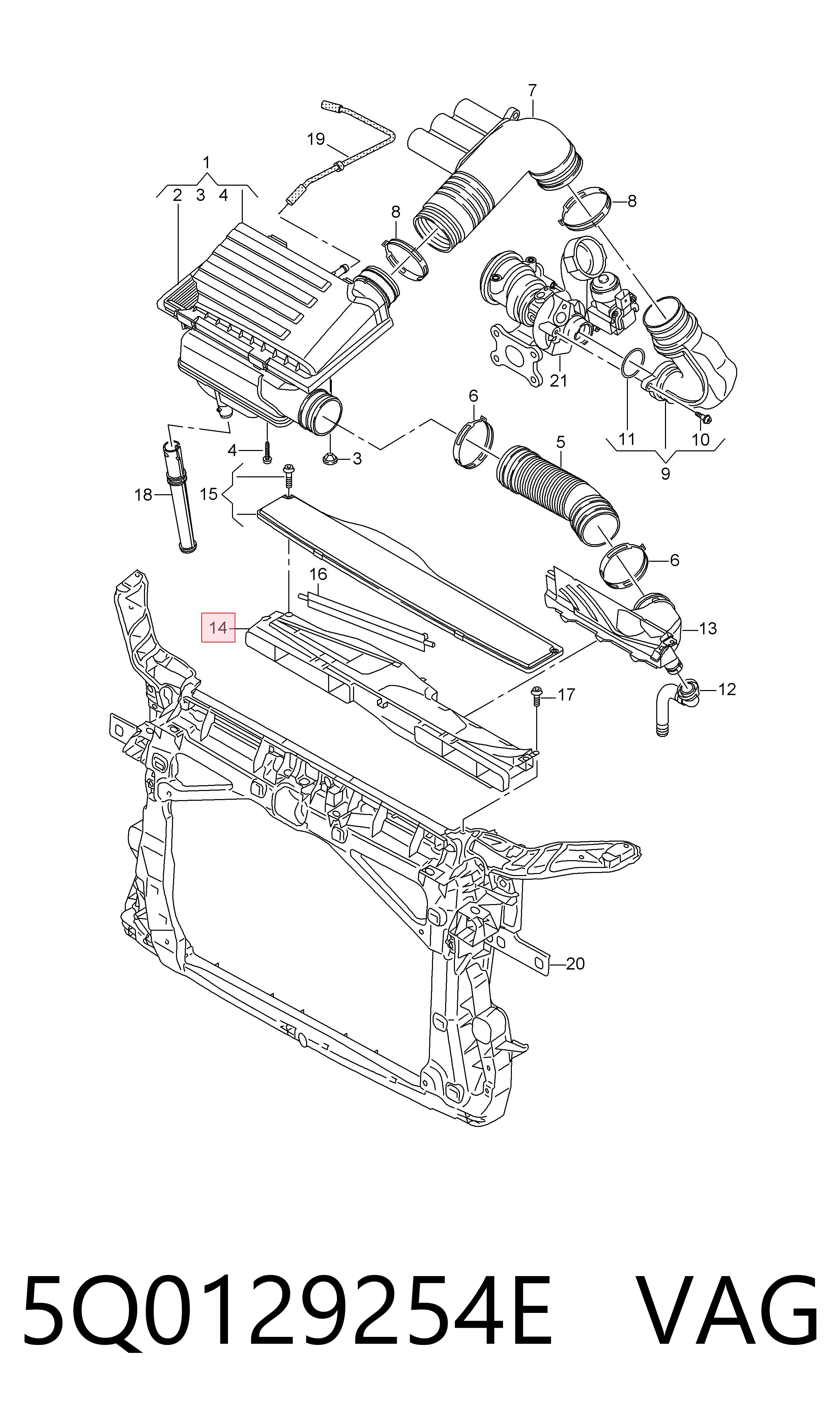 5Q0129254E VAG Tomada de ar de filtro de ar