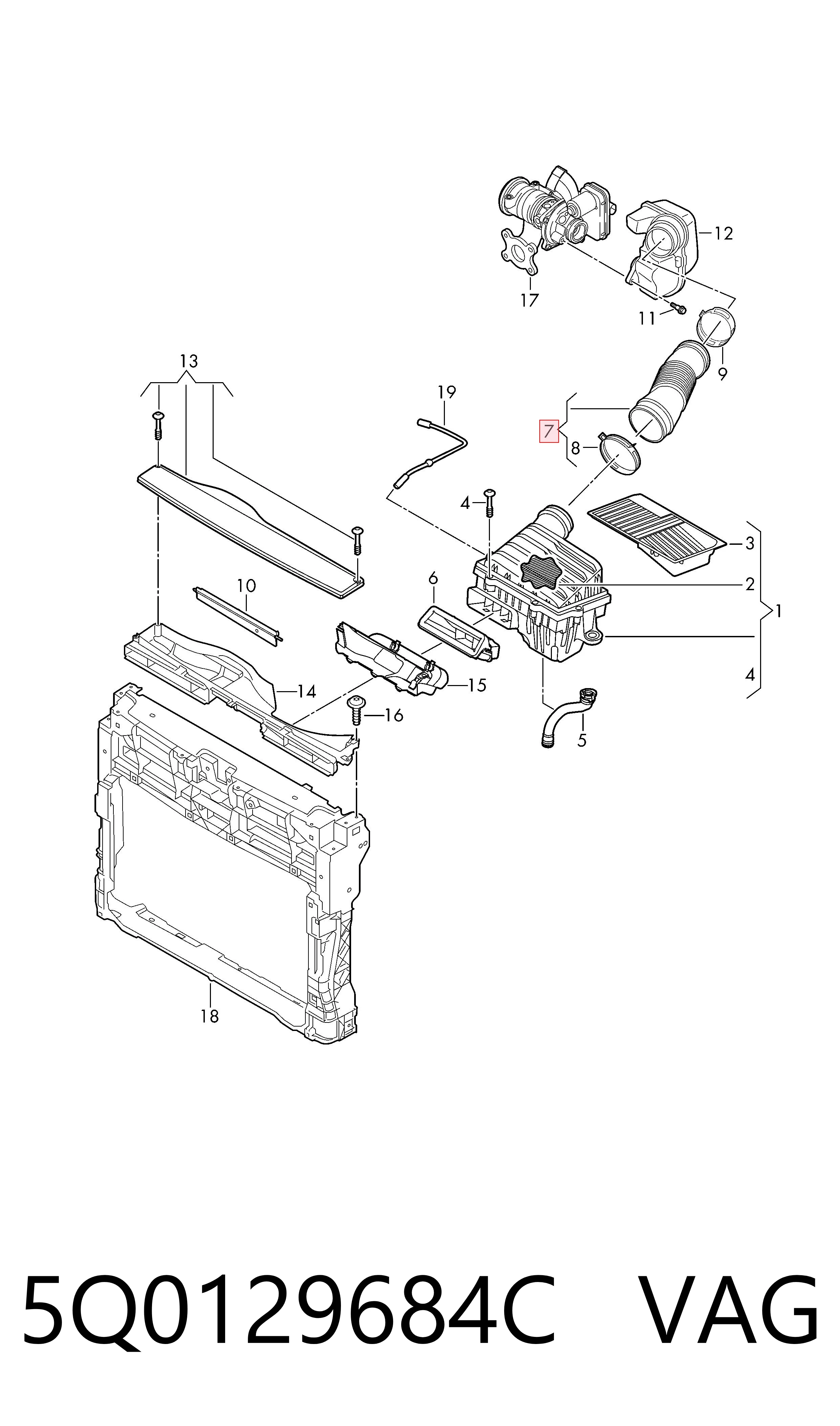 5Q0129684C VAG Cano derivado de ar, saída de filtro de ar