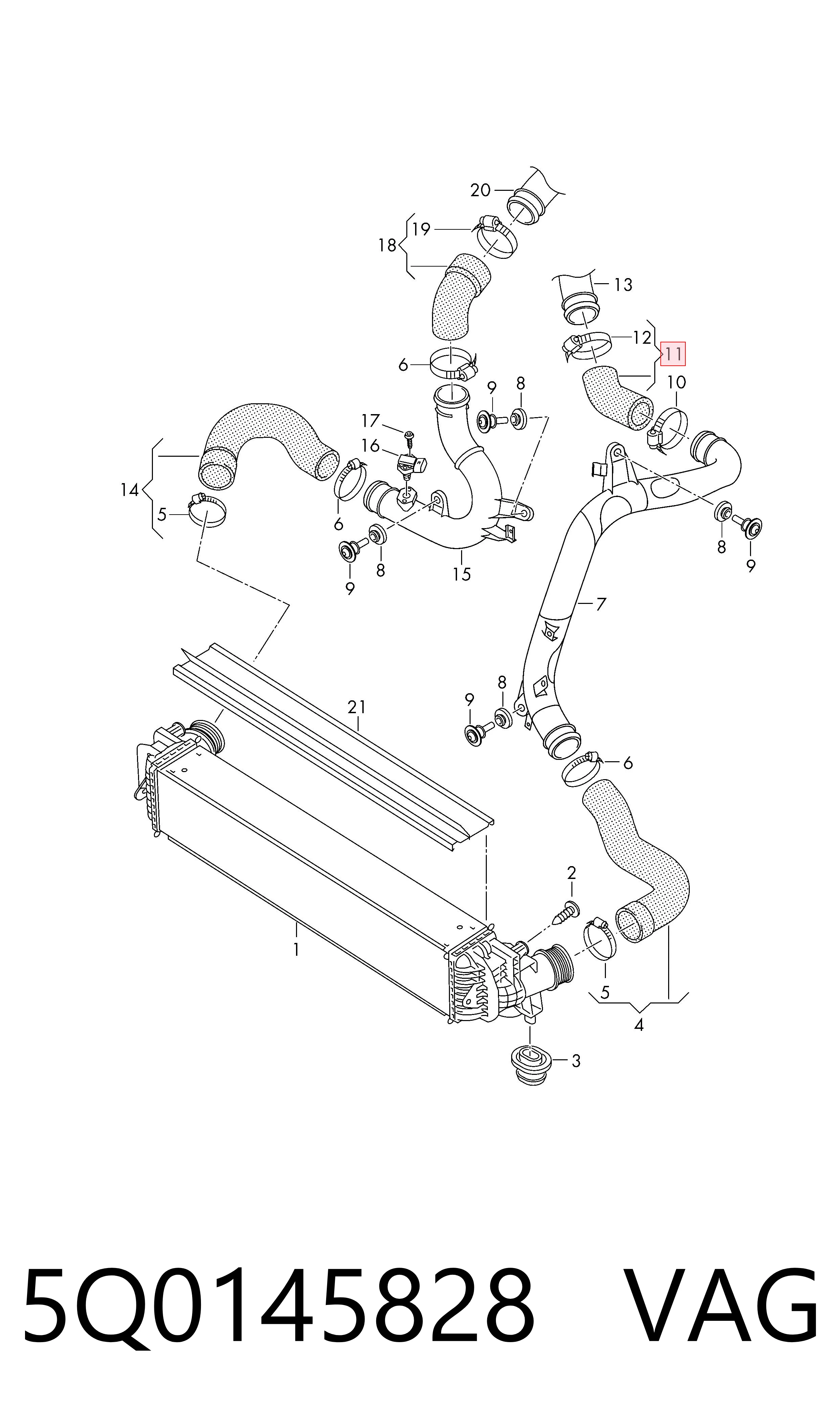 5Q0145828 VAG Cano derivado de ar, saída de turbina (supercompressão)