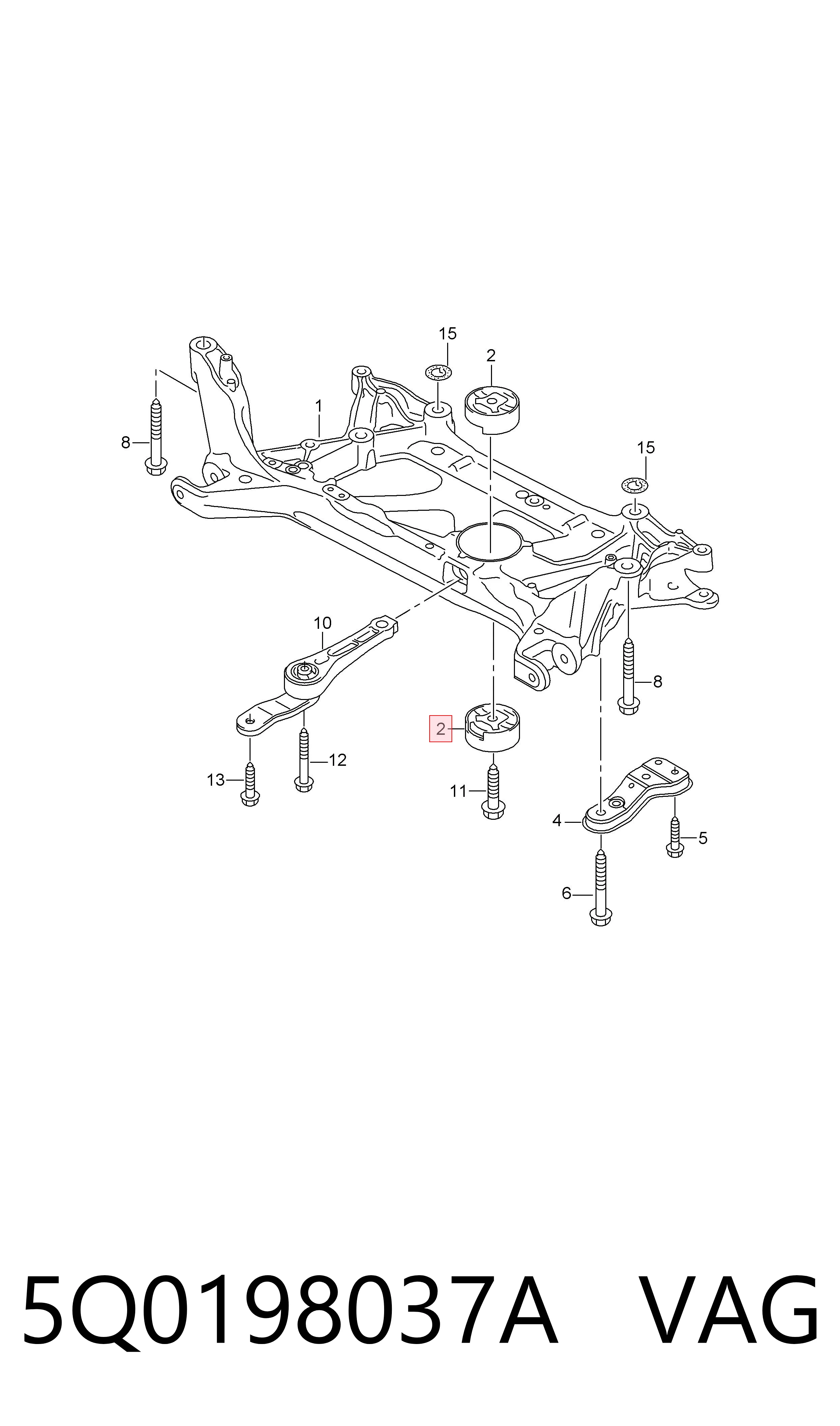 Bloco silencioso (coxim) de viga dianteira (de plataforma veicular) VAG 5Q0198037A