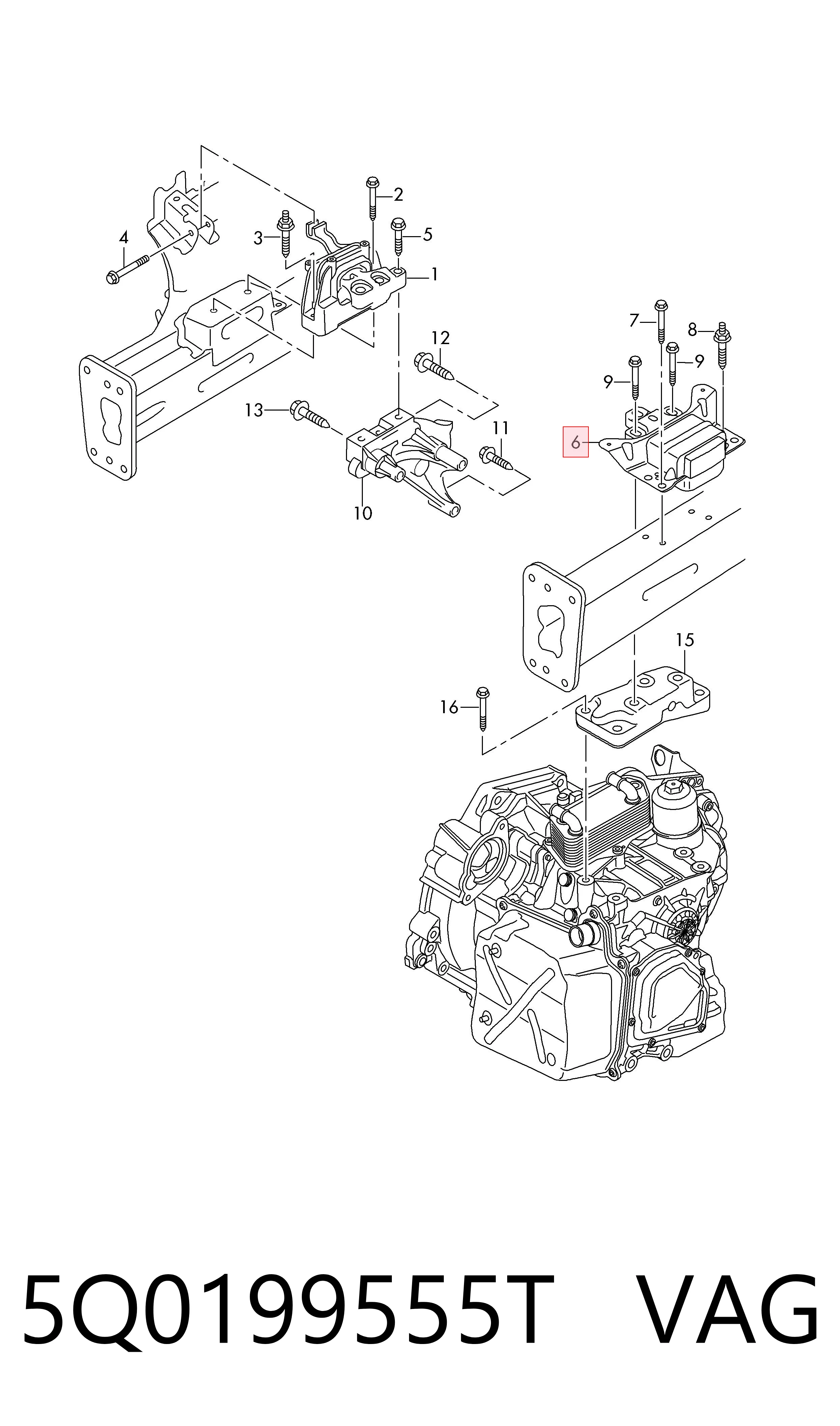 5Q0199555T VAG Coxim (suporte) esquerdo de motor
