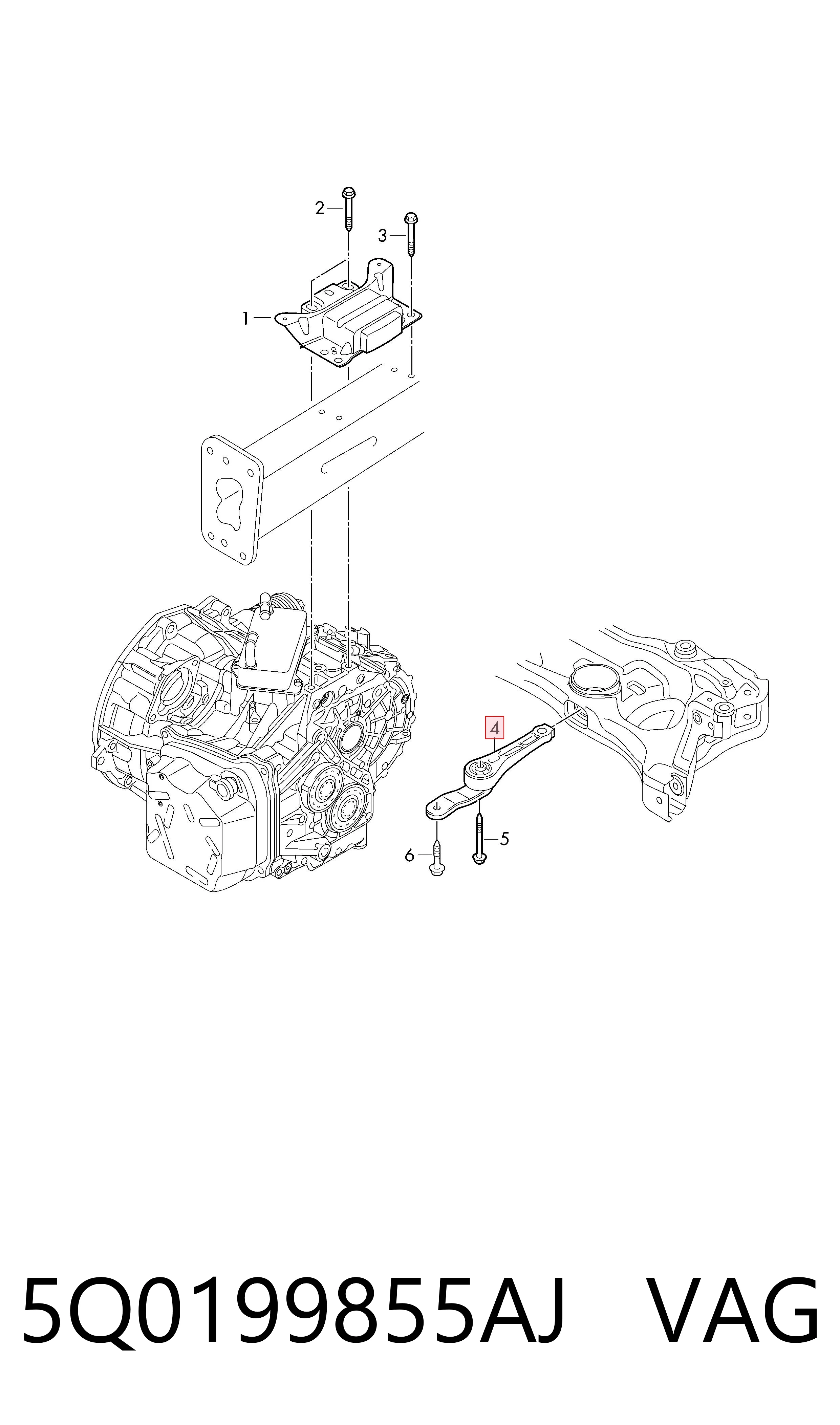 Coxim (suporte) traseiro de motor para Audi Q2  GAB, GAG