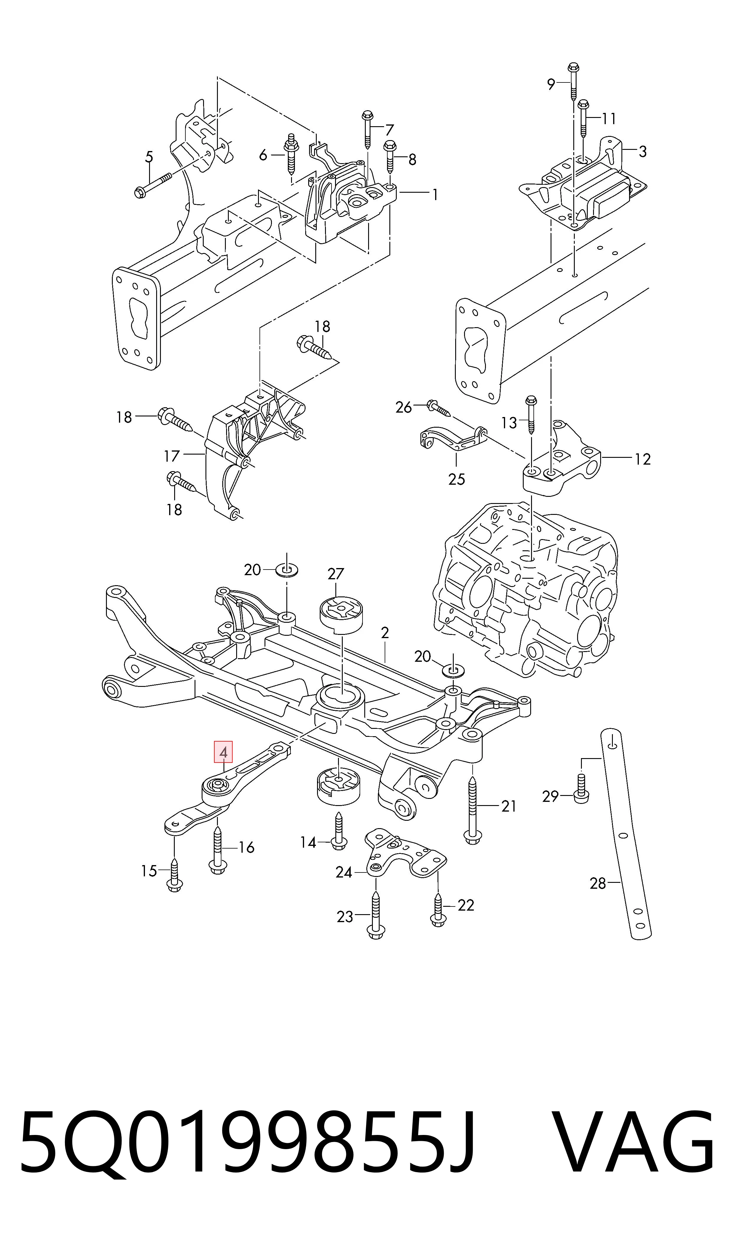 5Q0199855J VAG Coxim (suporte) dianteiro de motor