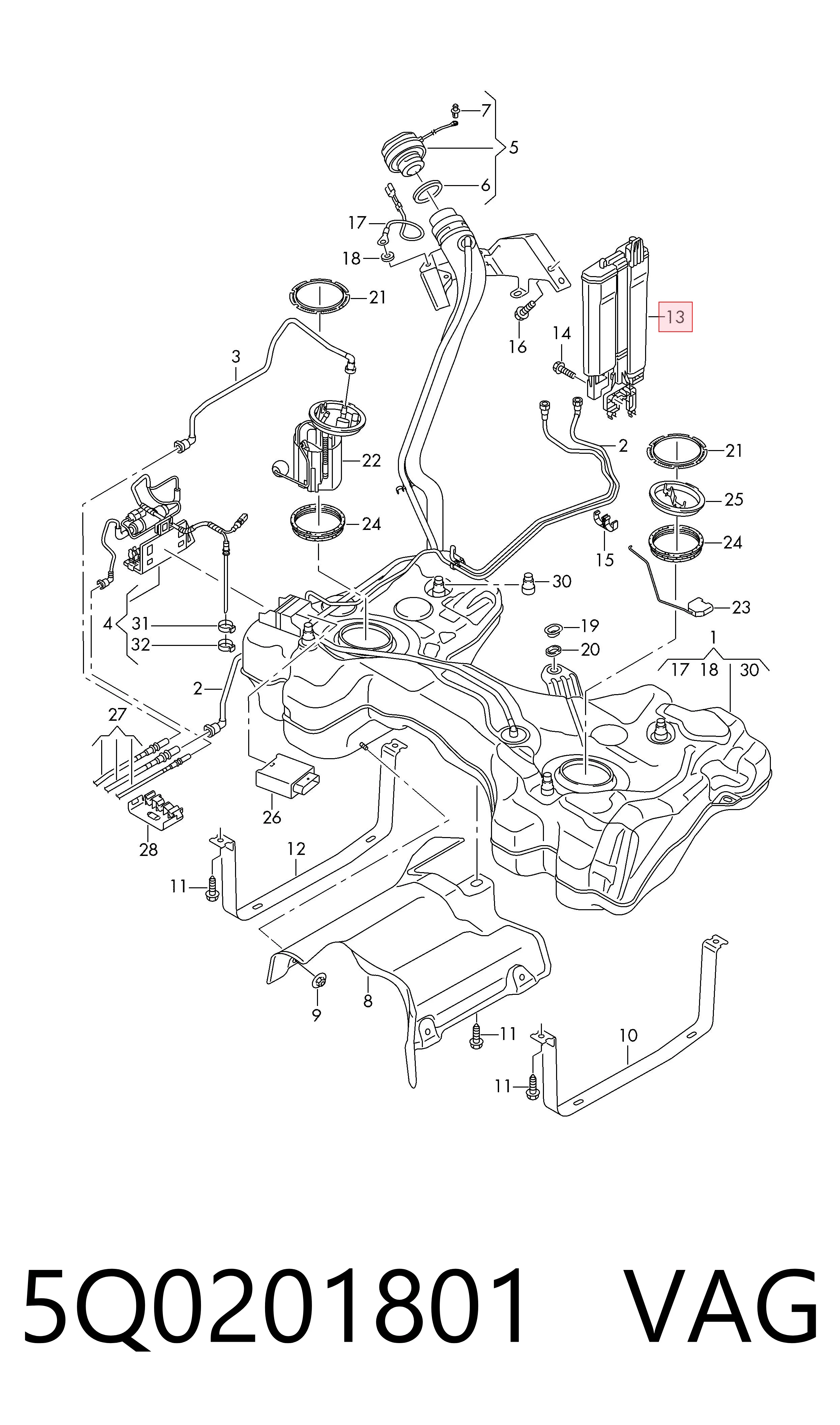 Adsorvedor dos vapores de combustível para Skoda Octavia III A7 5E3, NL3, NR3