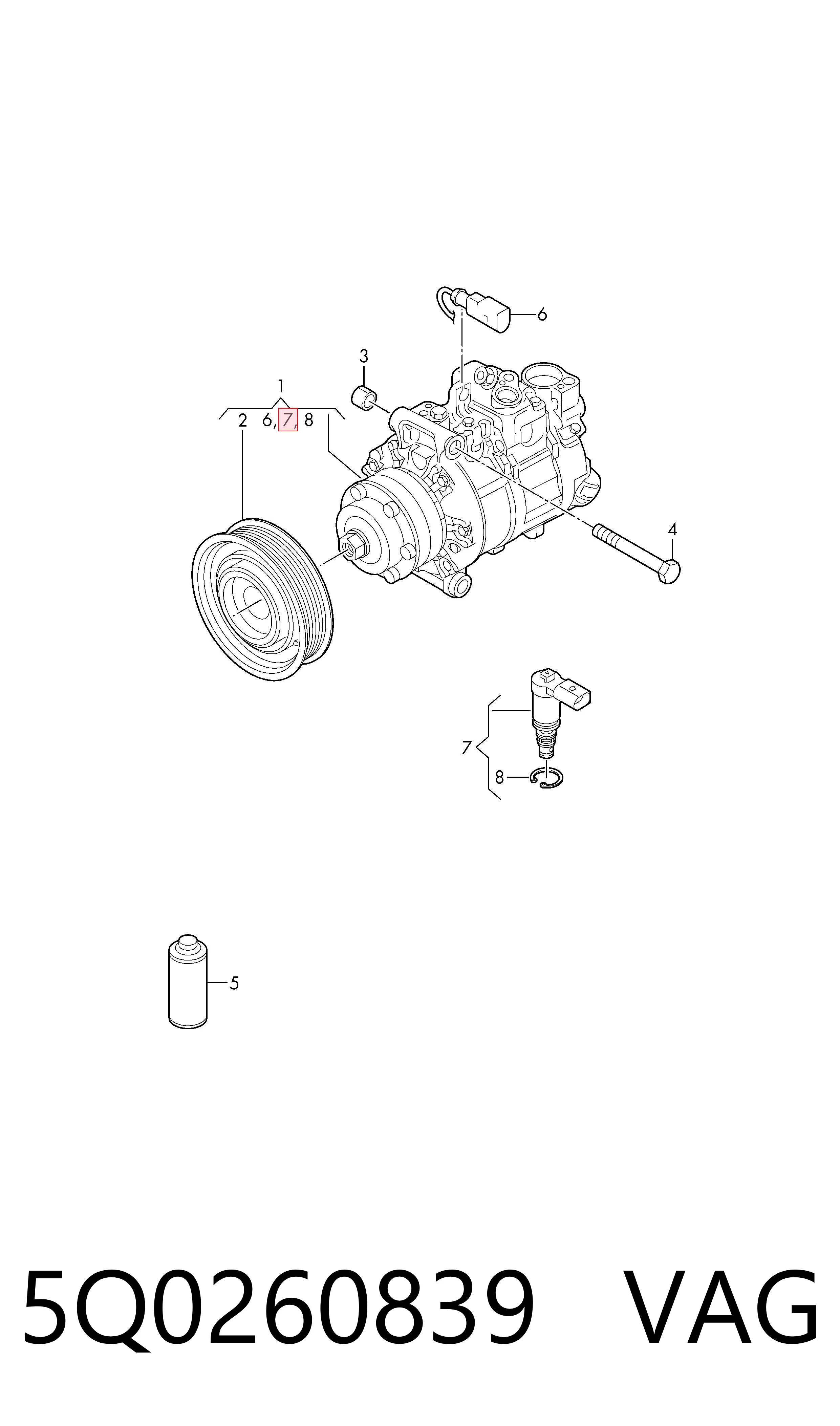 5Q0260839 VAG Válvula do compressor de aparelho de ar condicionado
