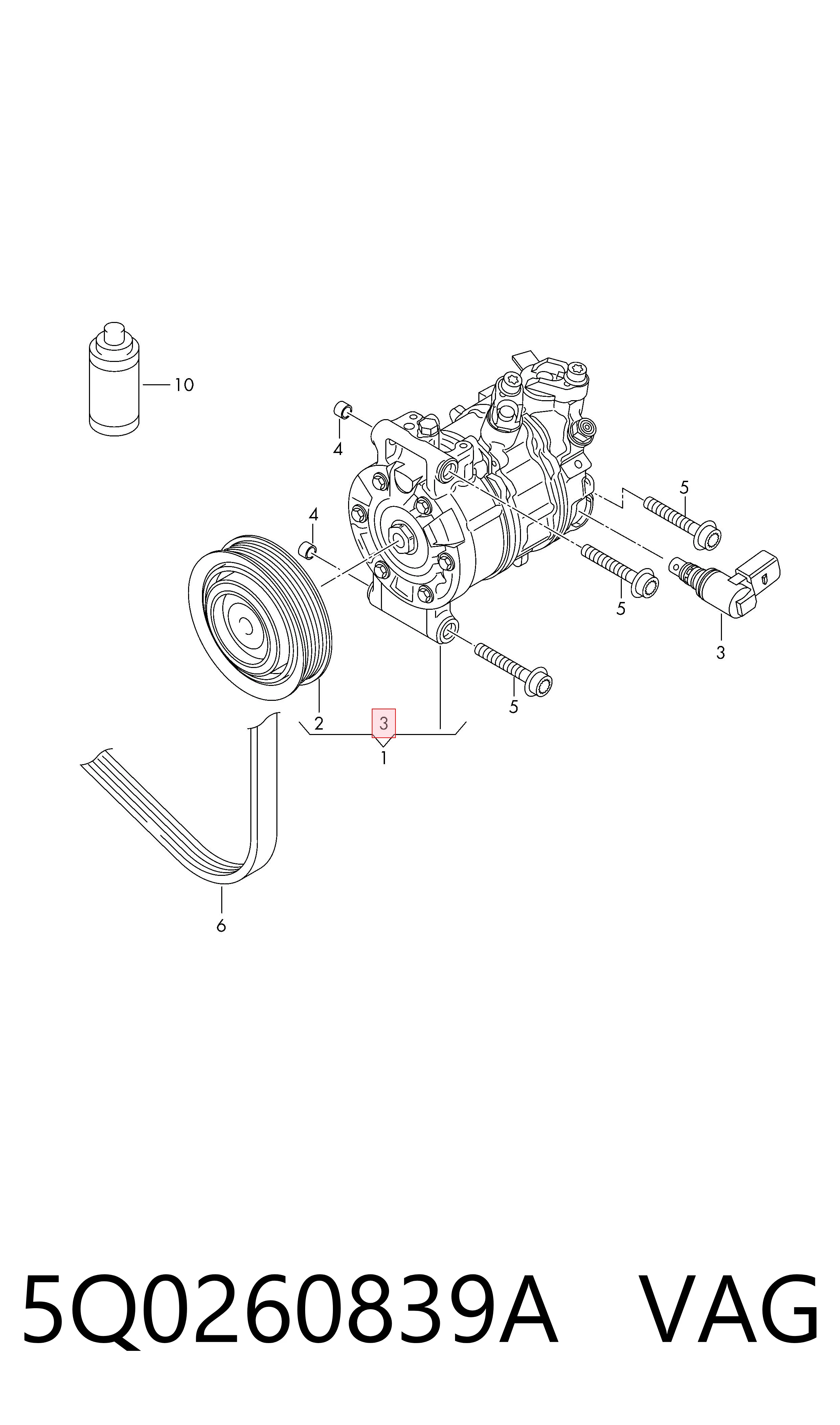 5Q0260839A VAG Válvula do compressor de aparelho de ar condicionado