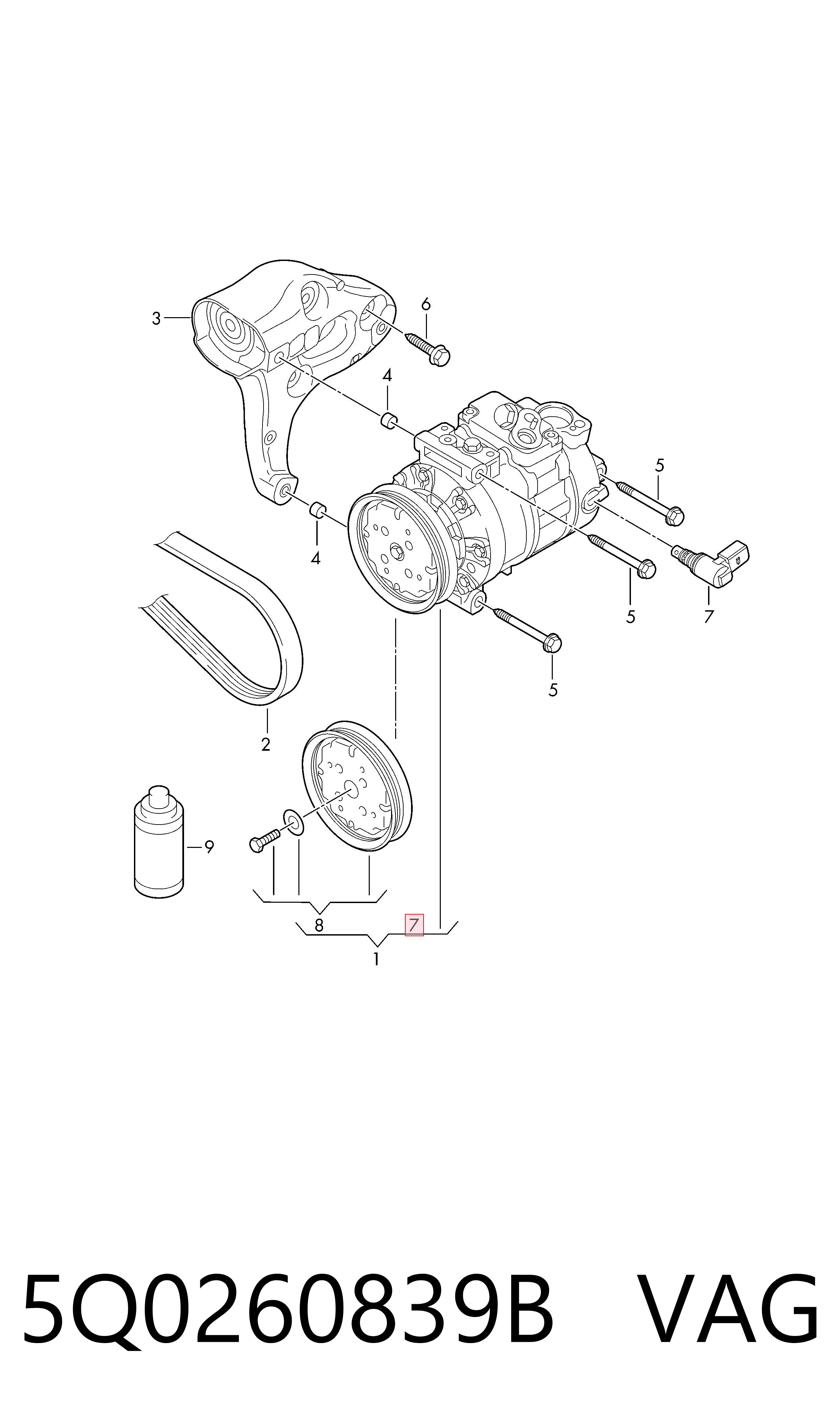 5Q0260839B VAG Válvula do compressor de aparelho de ar condicionado
