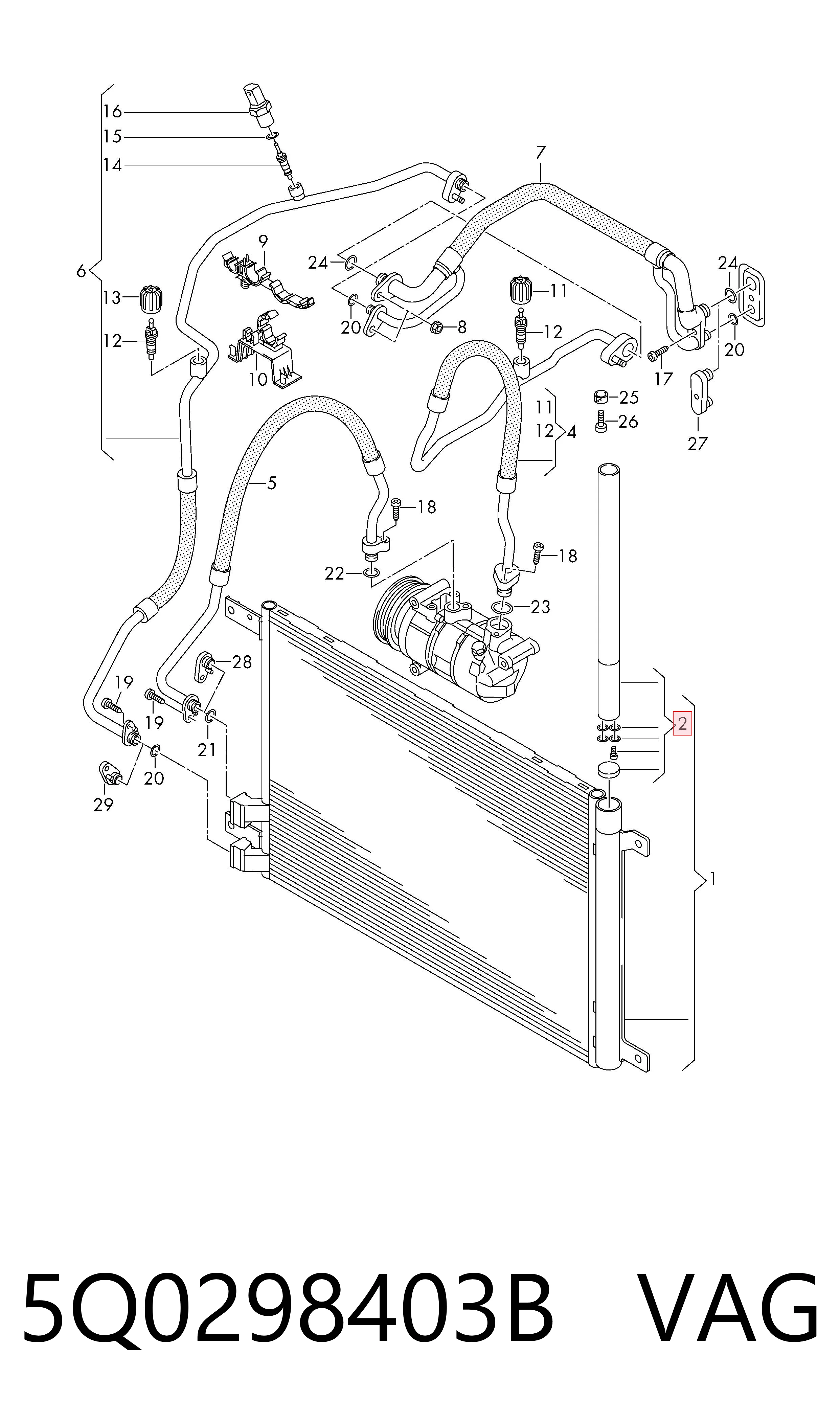 5Q0298403B VAG Tanque de recepção do secador de aparelho de ar condicionado