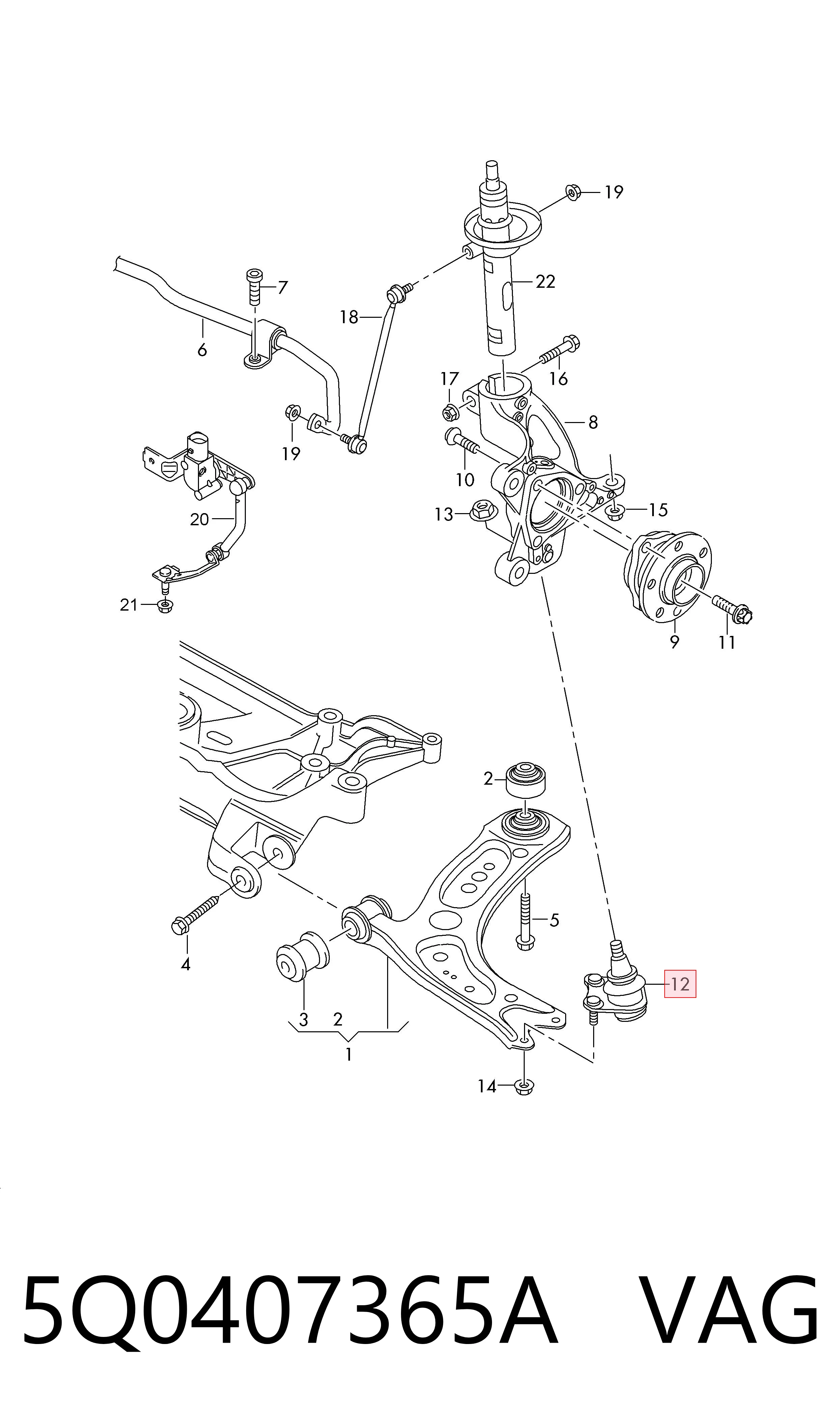 Compre 5Q0407365A VAG Suporte de esfera inferior esquerdo