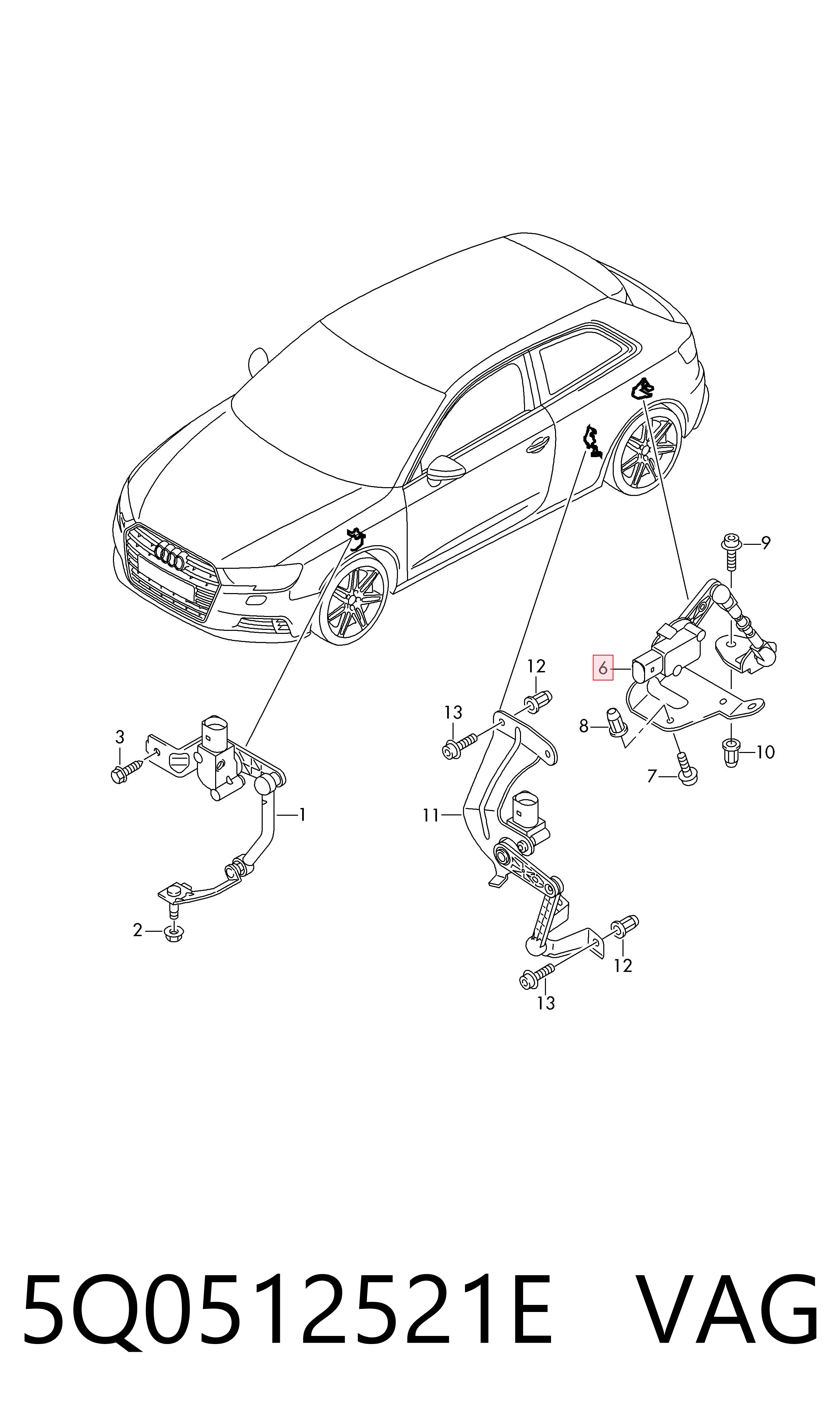 Sensor traseiro esquerdo do nível de posição de carroçaria VAG 5Q0512521E preço, a partir de 53,87 USD