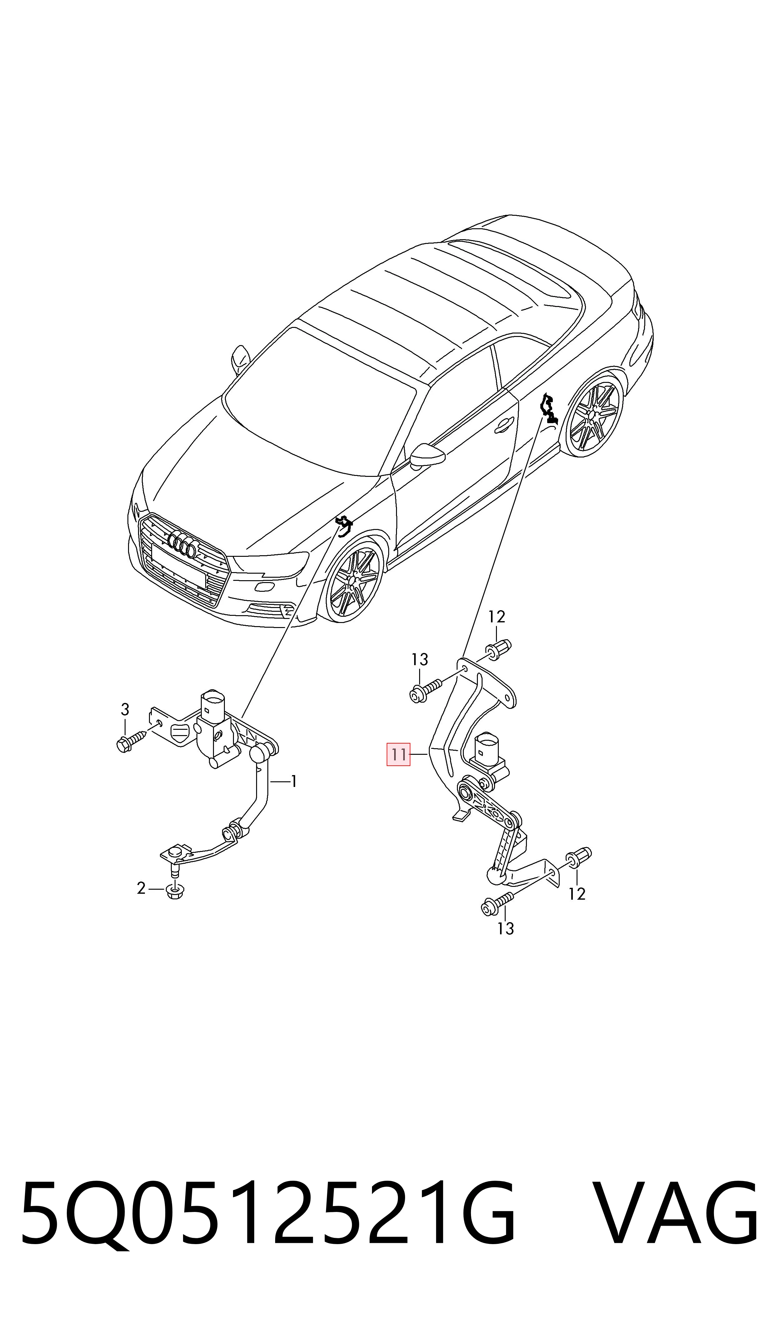 5Q0512521G VAG Sensor traseiro esquerdo do nível de posição de carroçaria