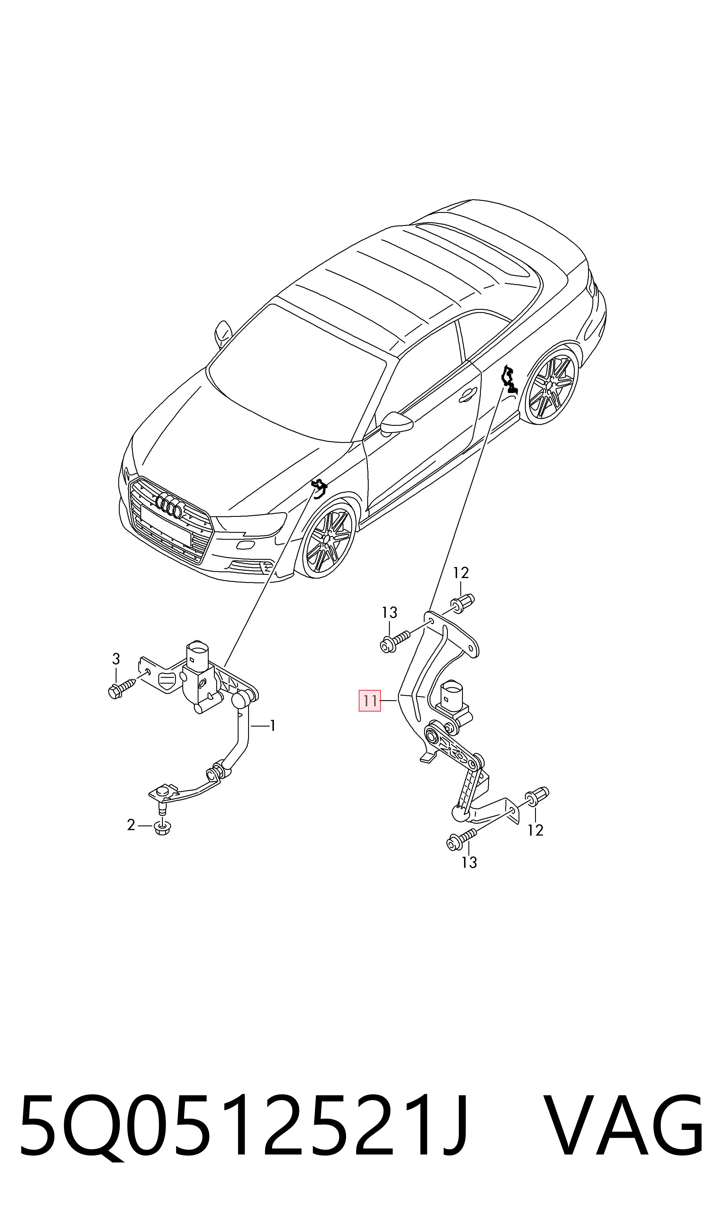 Sensor traseiro esquerdo do nível de posição de carroçaria VAG 5Q0512521J preço, a partir de 55,51 USD