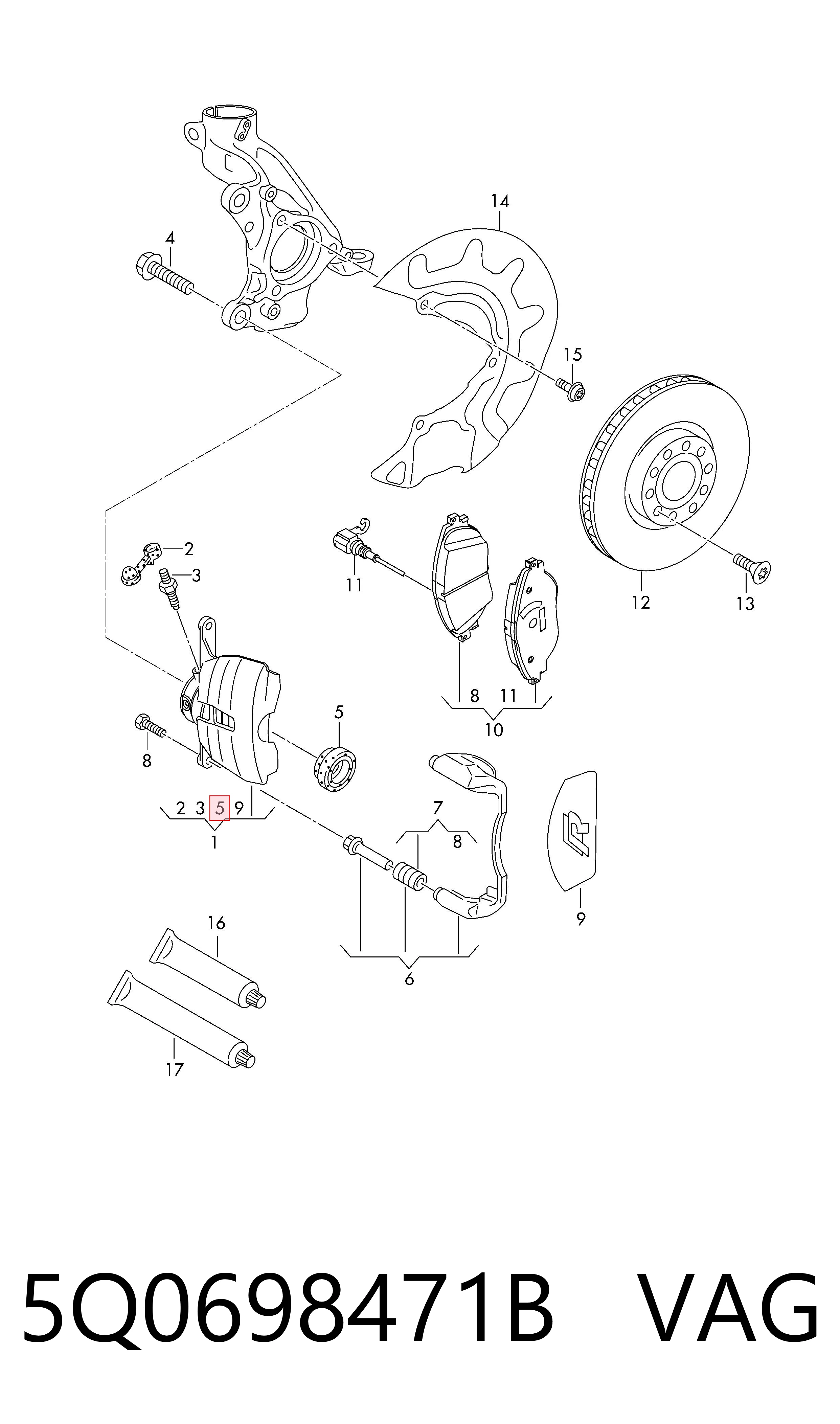 Kit de reparação de suporte do freio dianteiro VAG 5Q0698471B preço, a partir de 13,81 USD