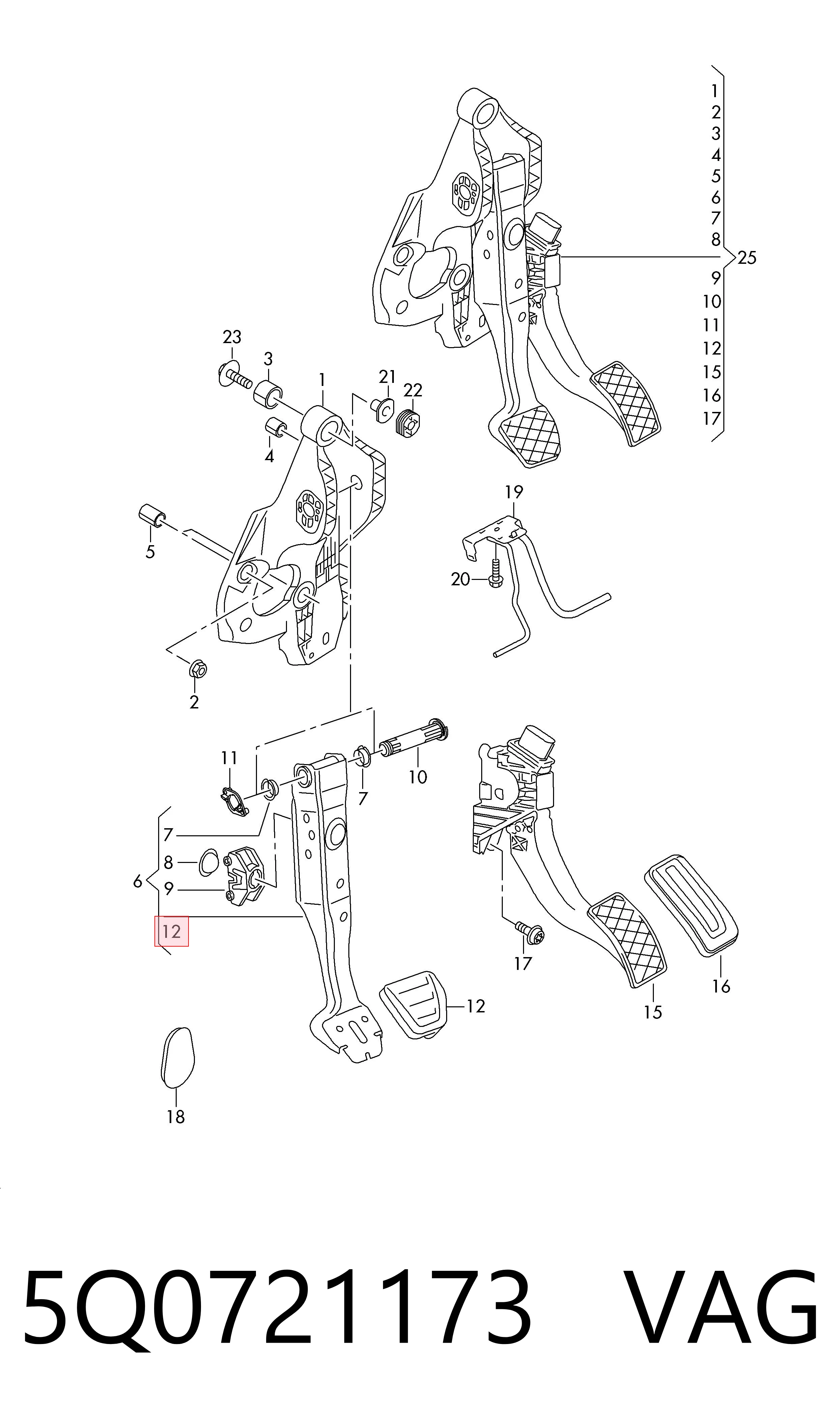 5Q0721173 VAG Placa sobreposta de pedal do freio