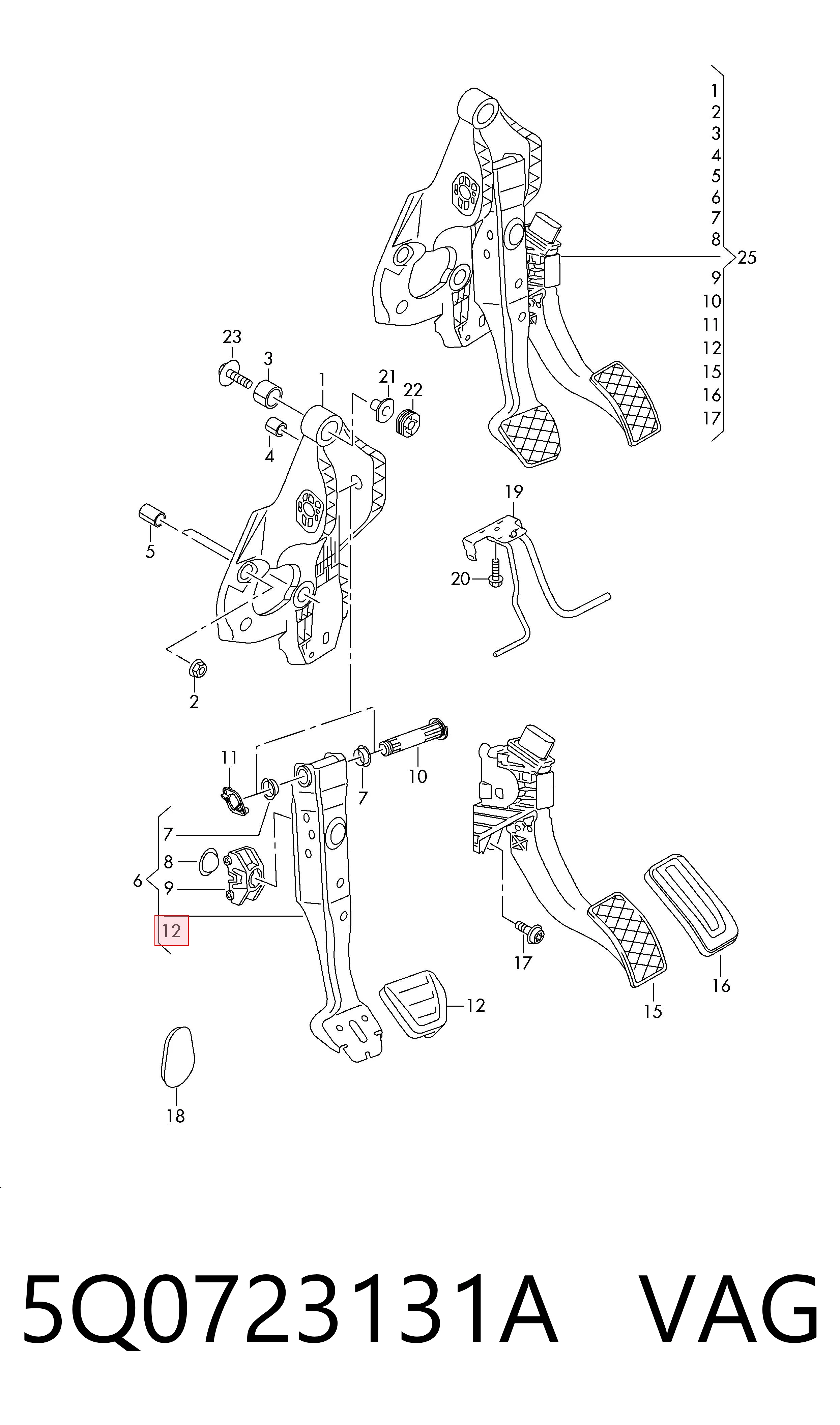 5Q0723131A VAG Placa sobreposta de pedal do freio