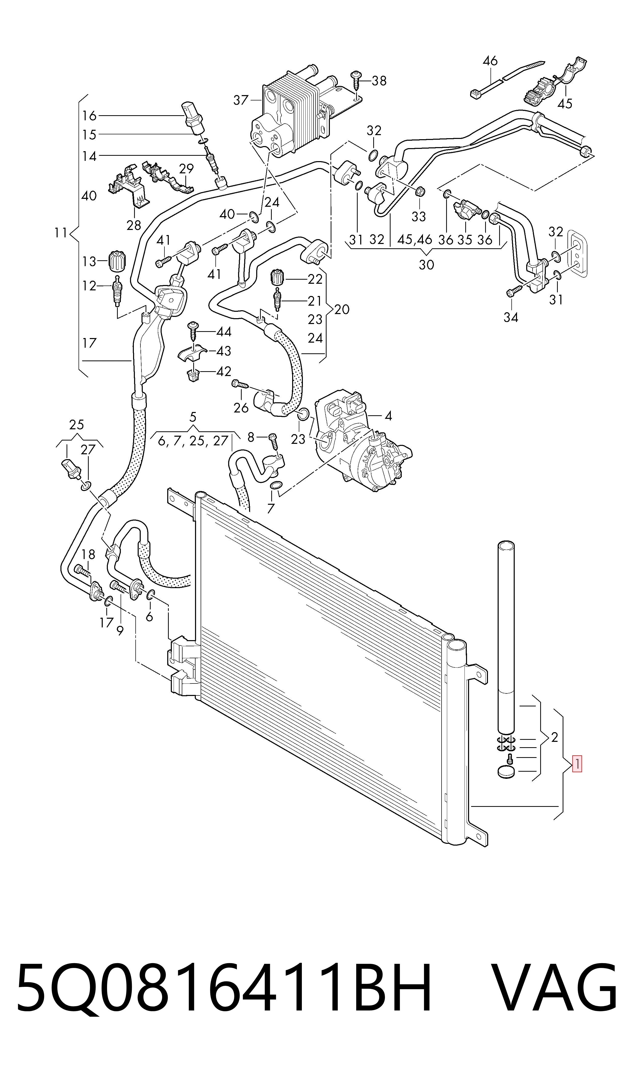 5Q0816411BH VAG Radiador de aparelho de ar condicionado