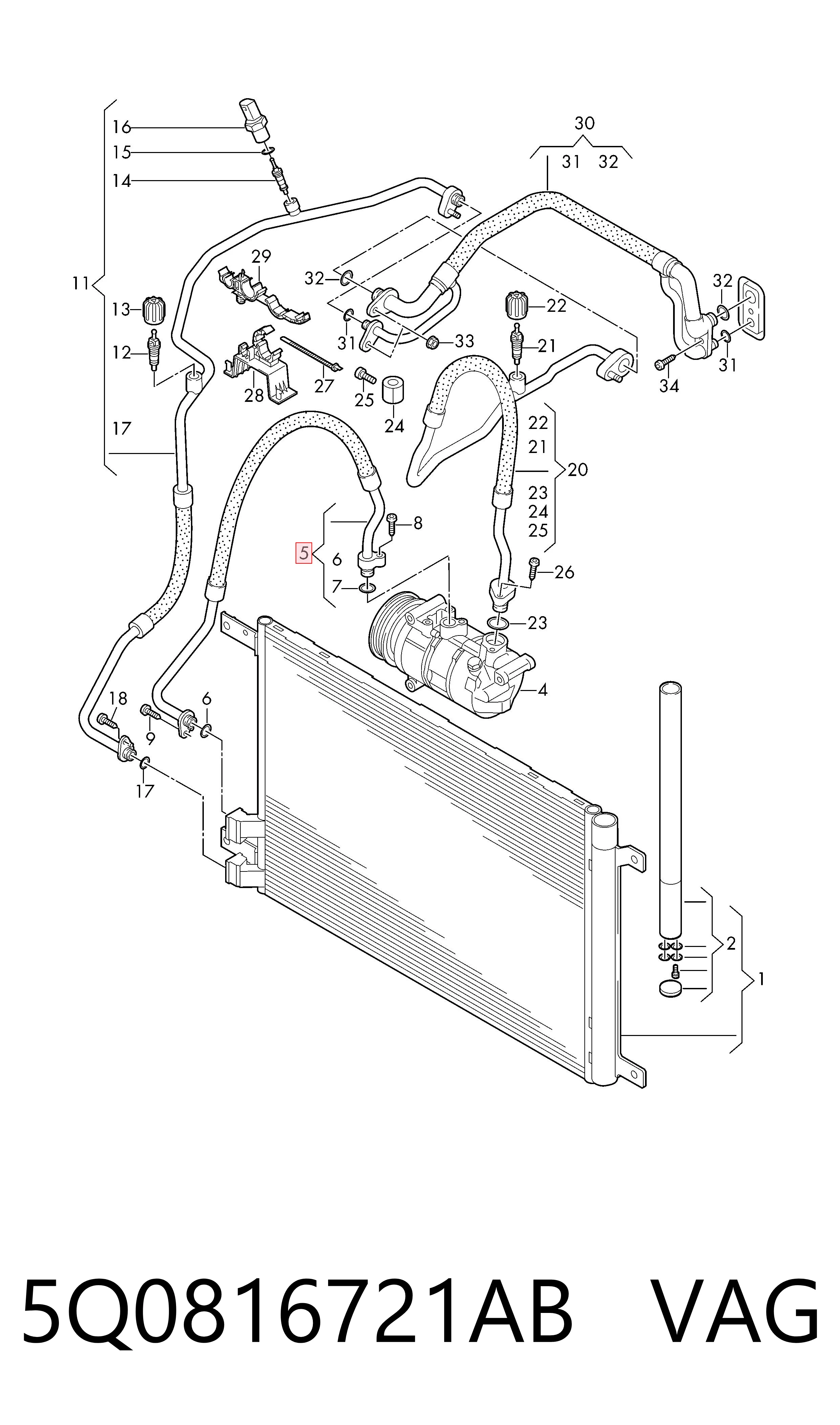 Mangueira de aparelho de ar condicionado, desde o compressor até o radiador VAG 5Q0816721AB preço, a partir de 120,88 USD