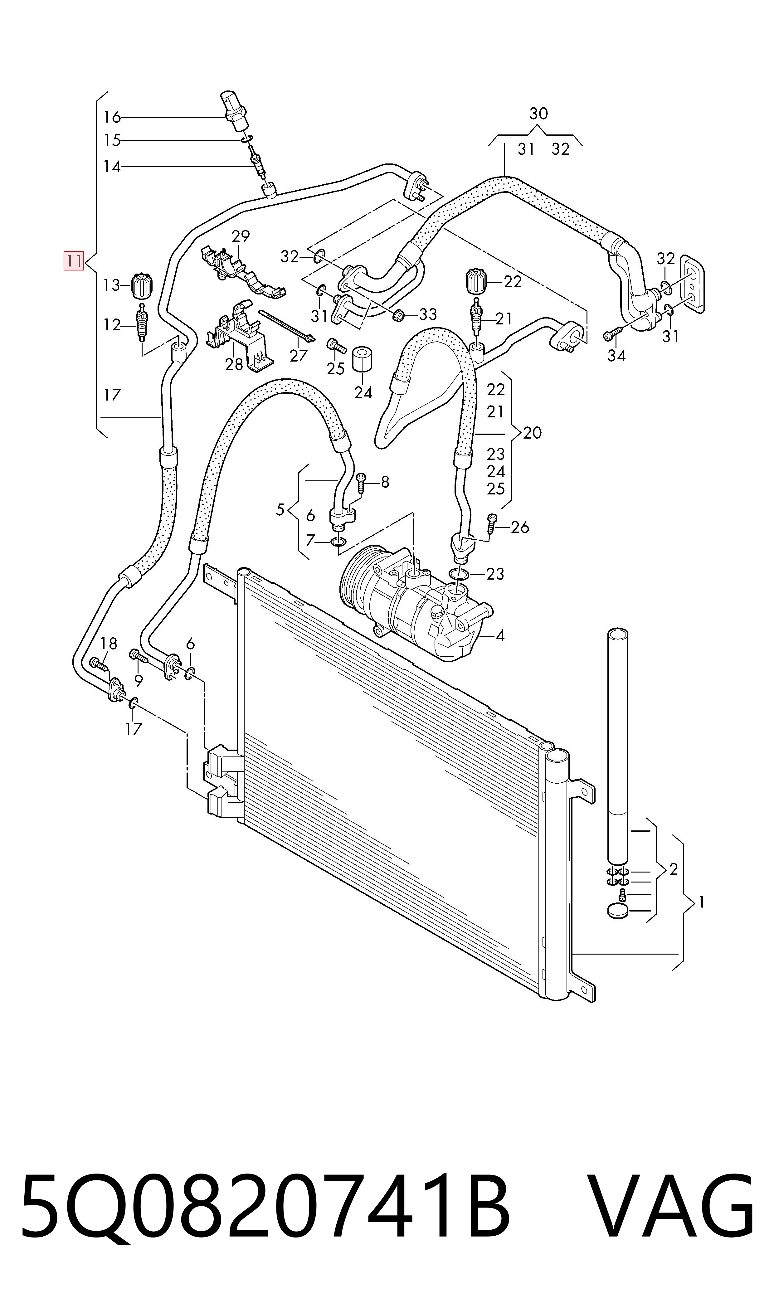 Mangueira de aparelho de ar condicionado, desde o radiador até o vaporizador VAG 5Q0820741B preço, a partir de 81,61 USD