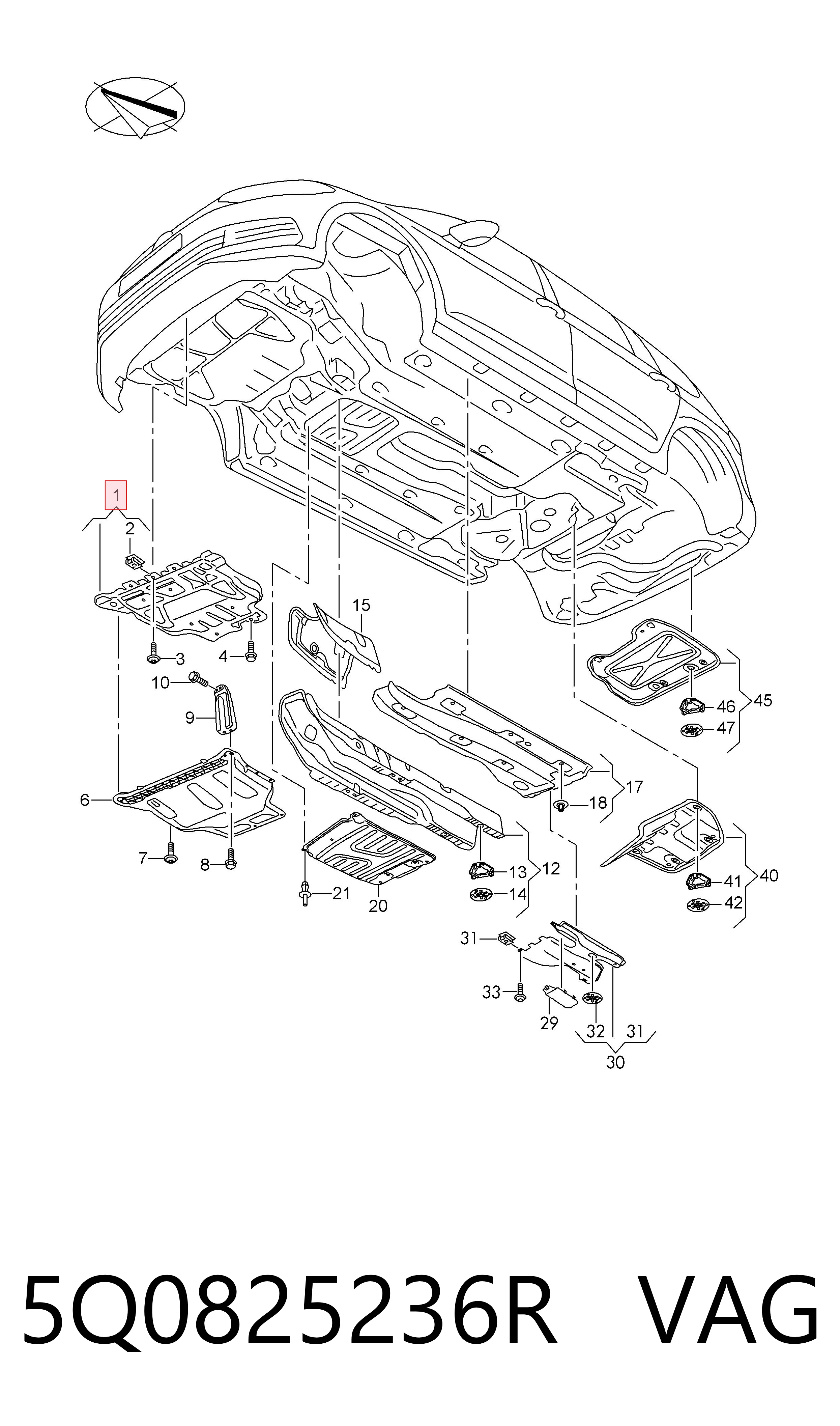 5Q0825236R VAG Proteção de motor, de panela (da seção de motor)