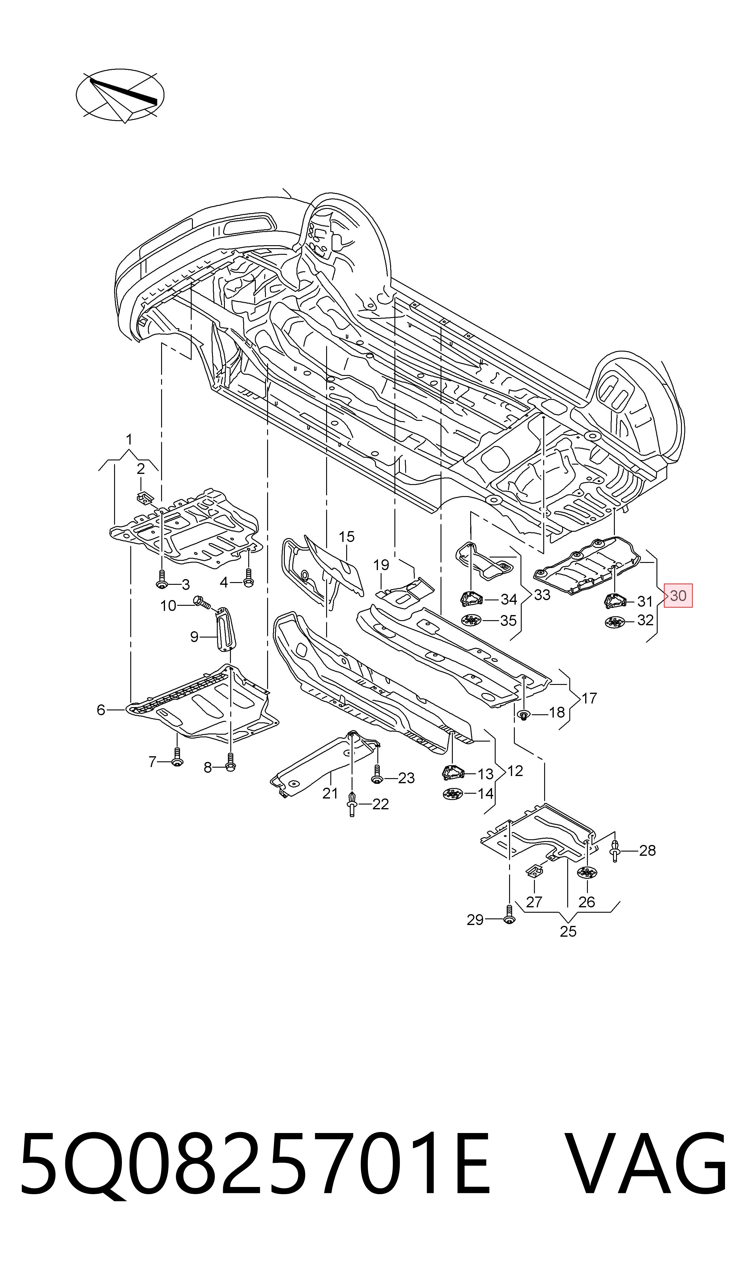 Proteção de fundo traseira VAG 5Q0825701E preço, a partir de 95,61 USD