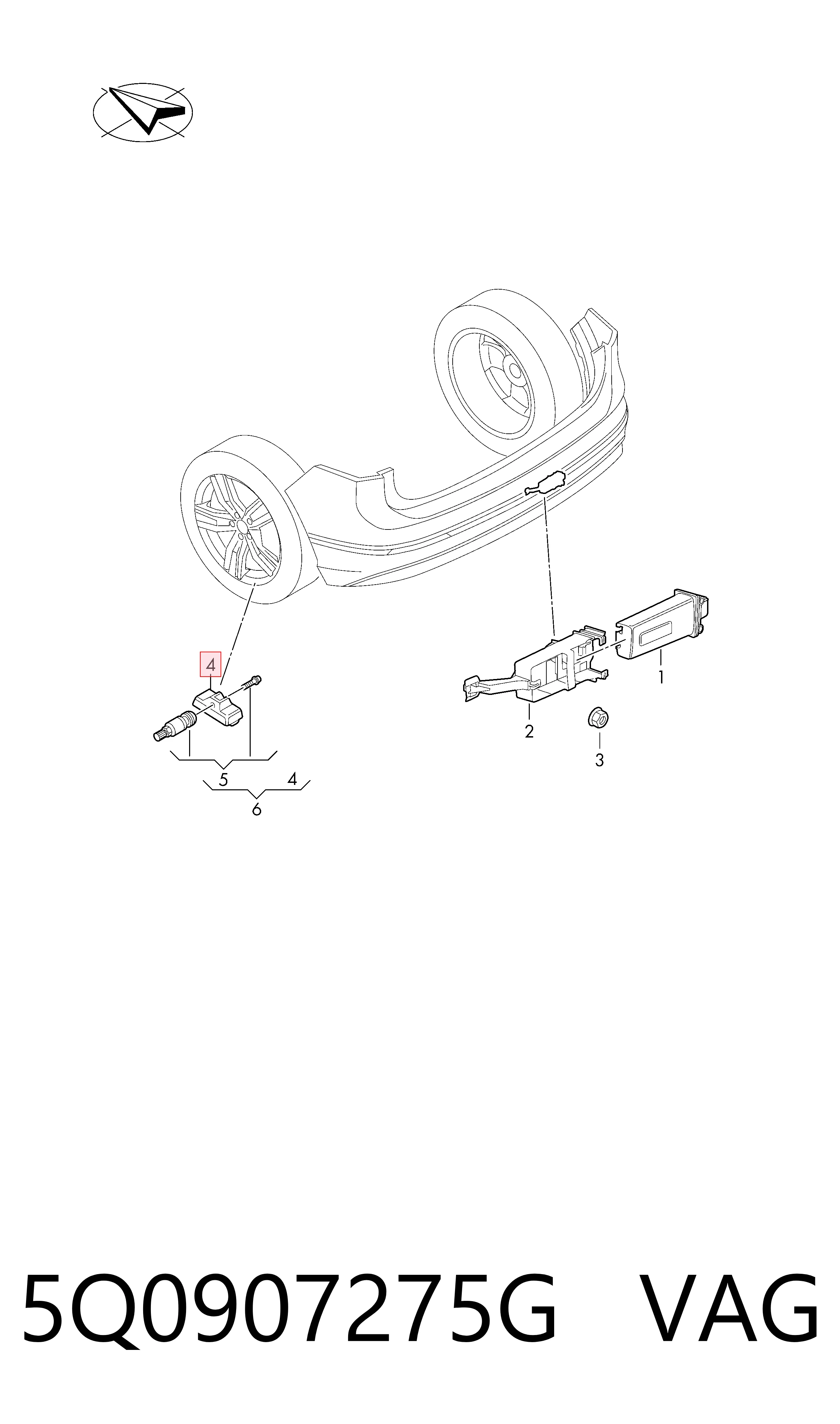 5Q0907275G VAG Sensor de pressão de ar nos pneus