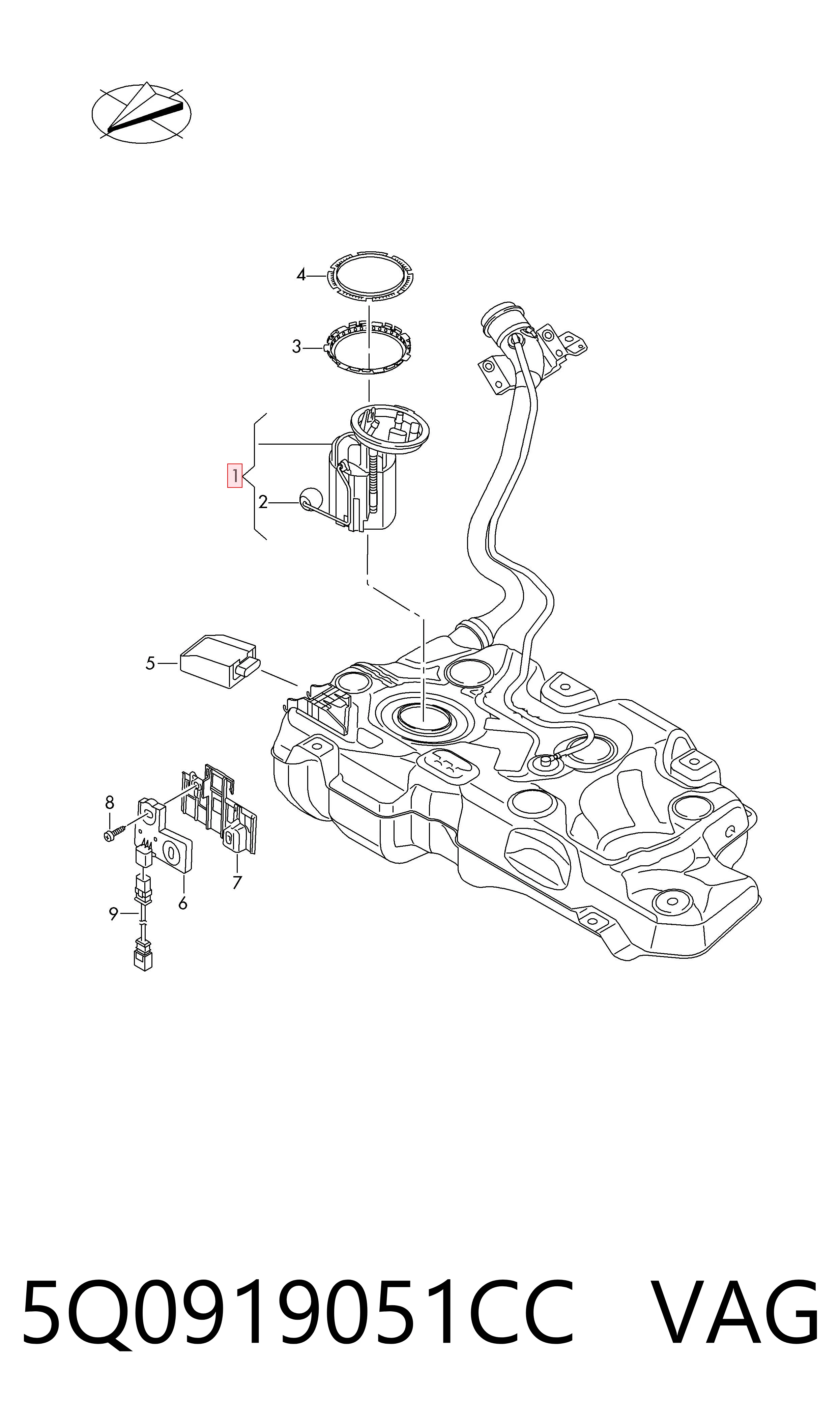 5Q0919051CC VAG Módulo de bomba de combustível com sensor do nível de combustível
