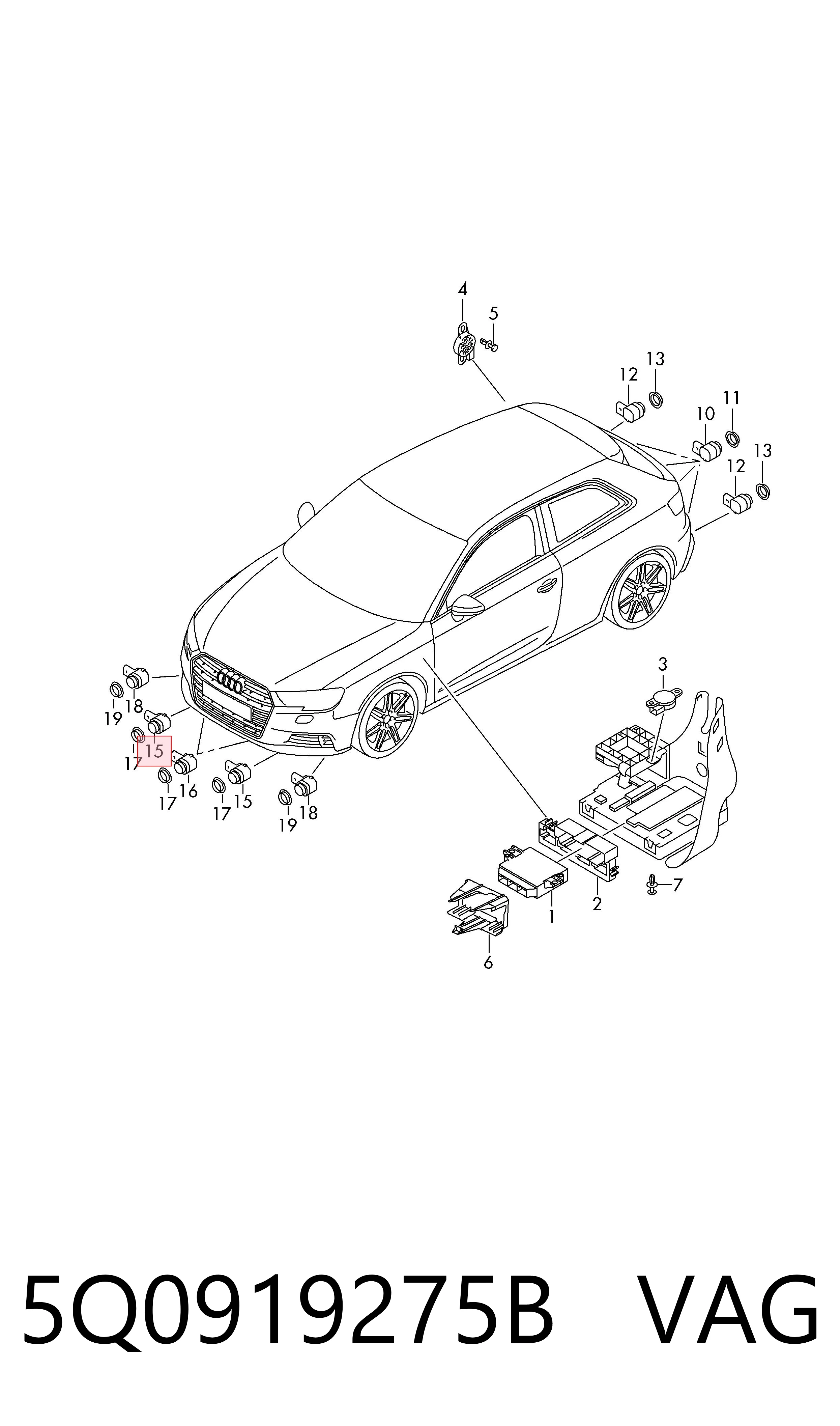 5Q0919275B VAG Sensor traseiro de sinalização de estacionamento (sensor de estacionamento)