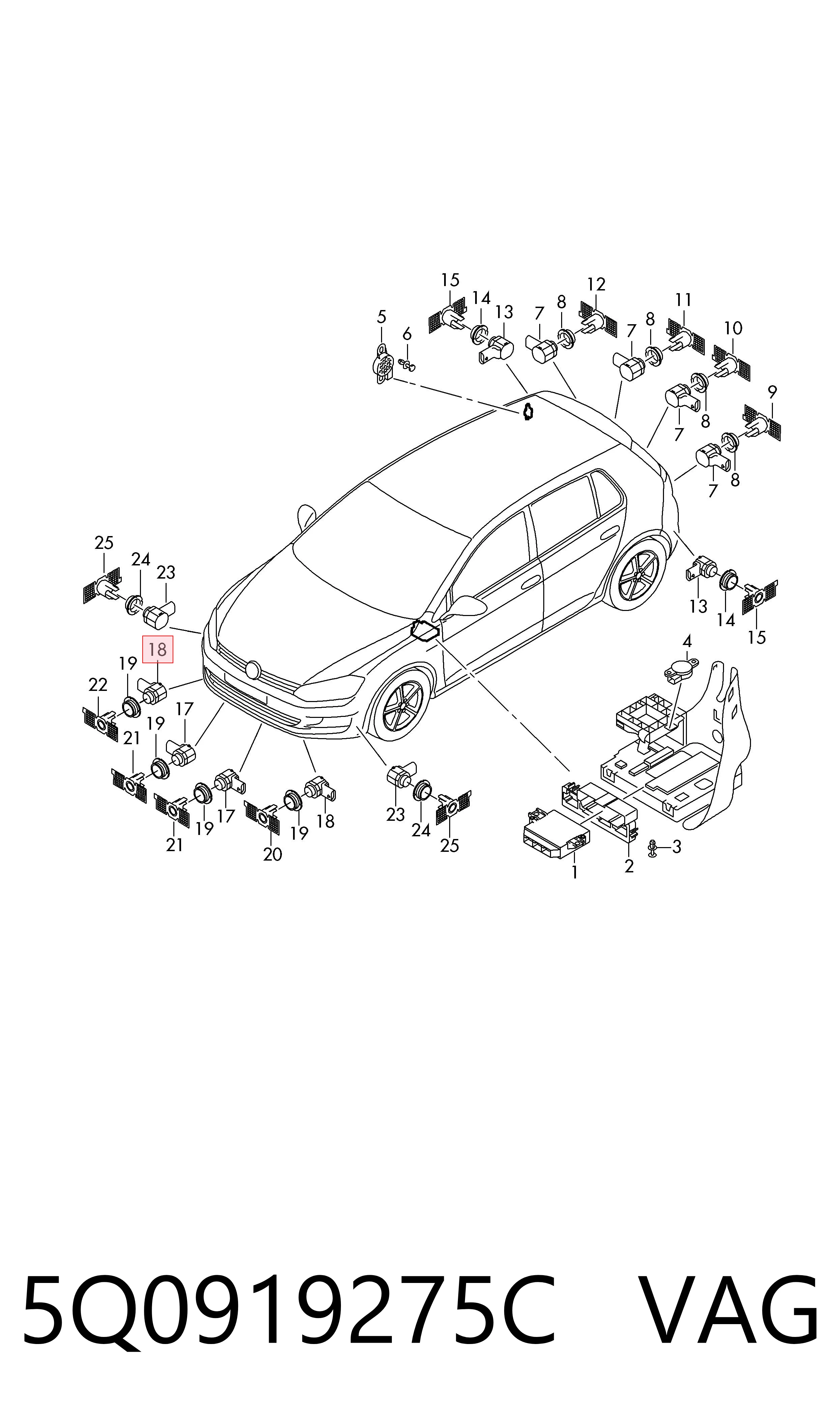 Sensor dianteiro de sinalização de estacionamento (sensor de estacionamento) VAG 5Q0919275C preço, a partir de 43,98 USD