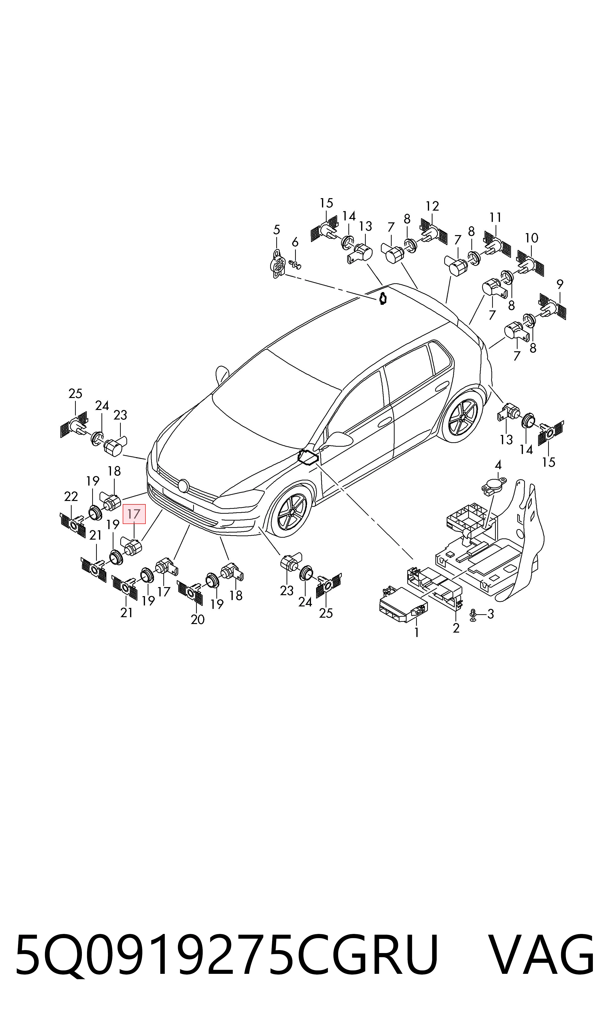 Sensor dianteiro de sinalização de estacionamento (sensor de estacionamento) VAG 5Q0919275CGRU preço, a partir de 33,20 USD