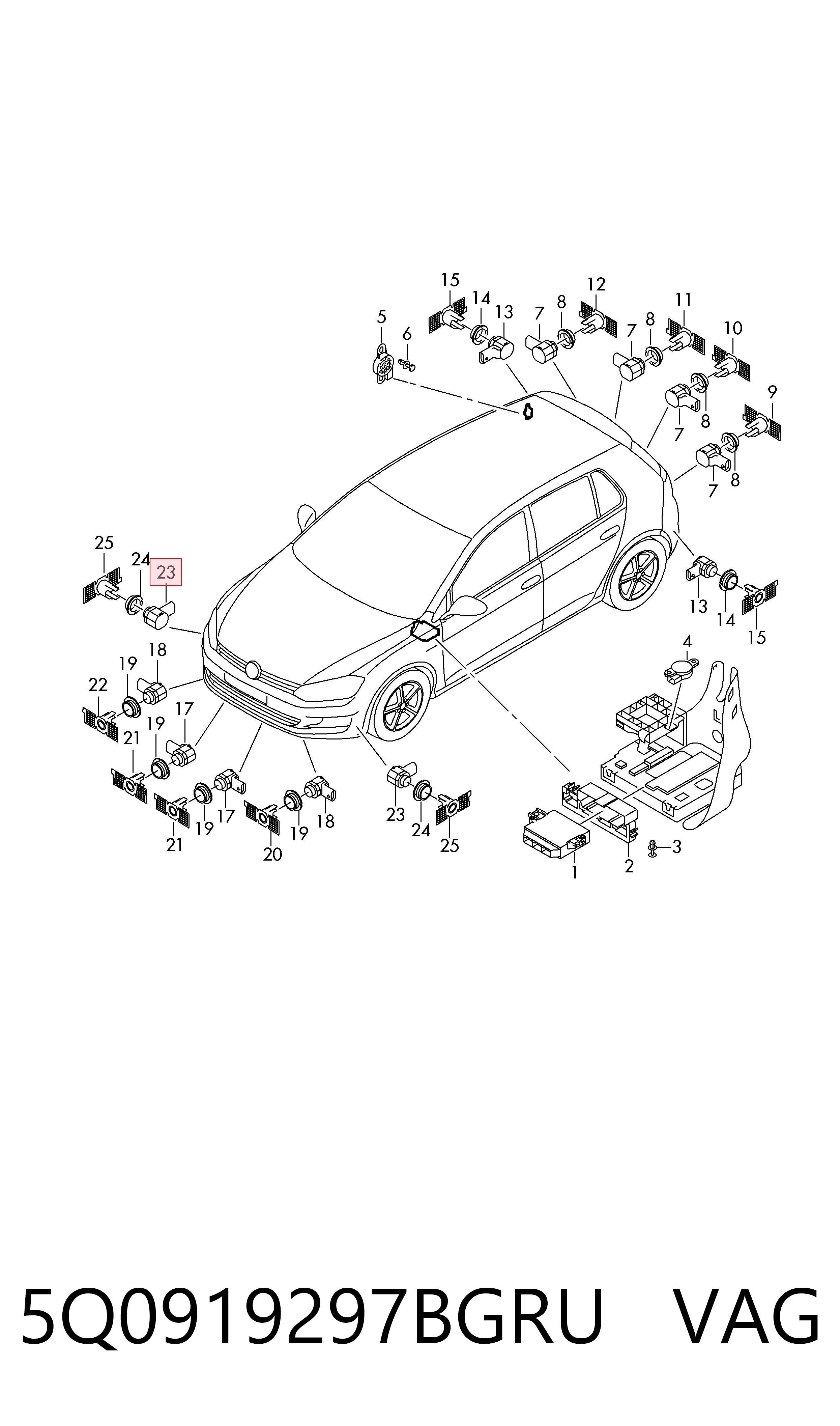 Compre 5Q0919297BGRU VAG Sensor de sinalização de estacionamento (sensor de estacionamento) dianteiro/traseiro lateral