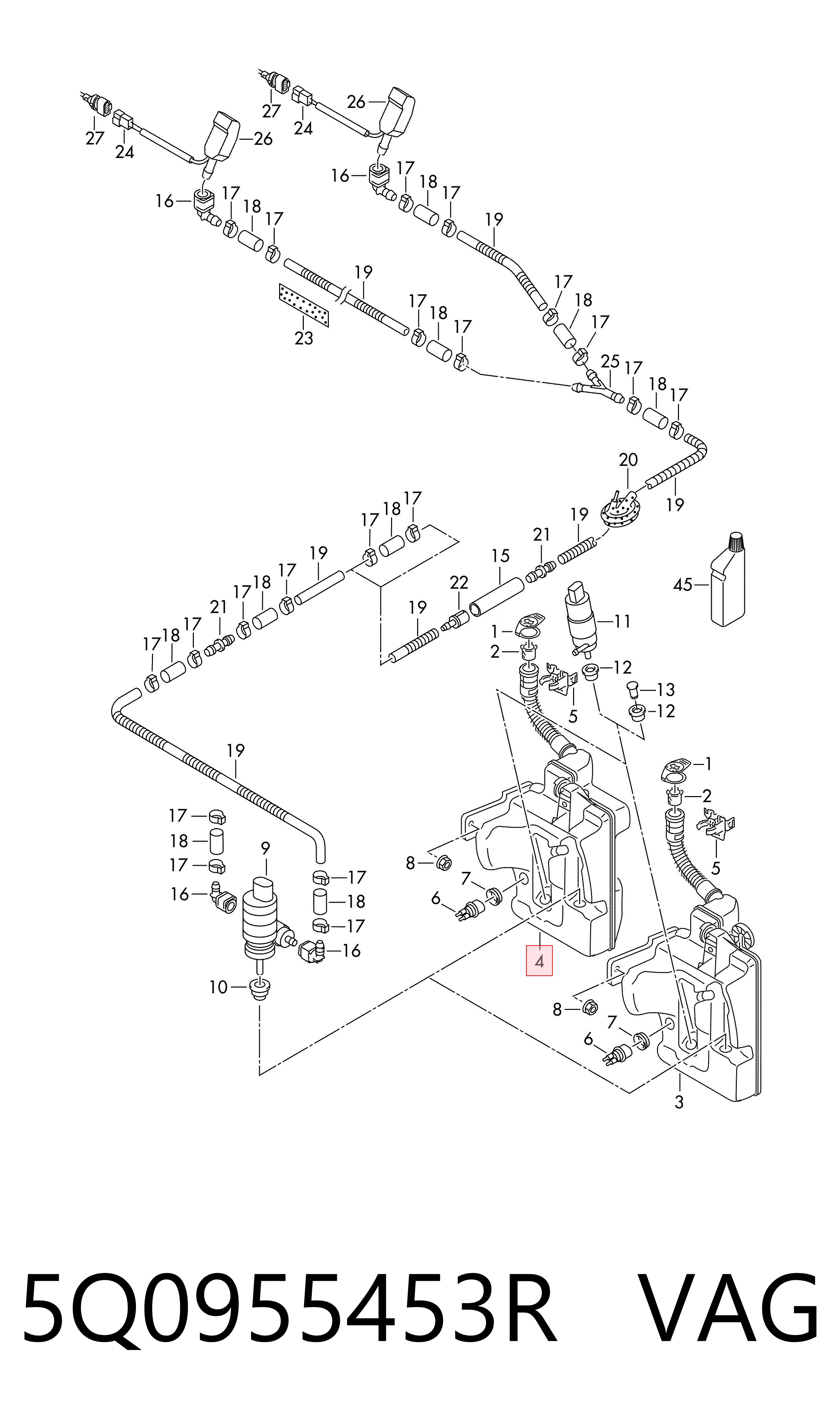 5Q0955453R VAG Tanque de fluido para lavador de vidro