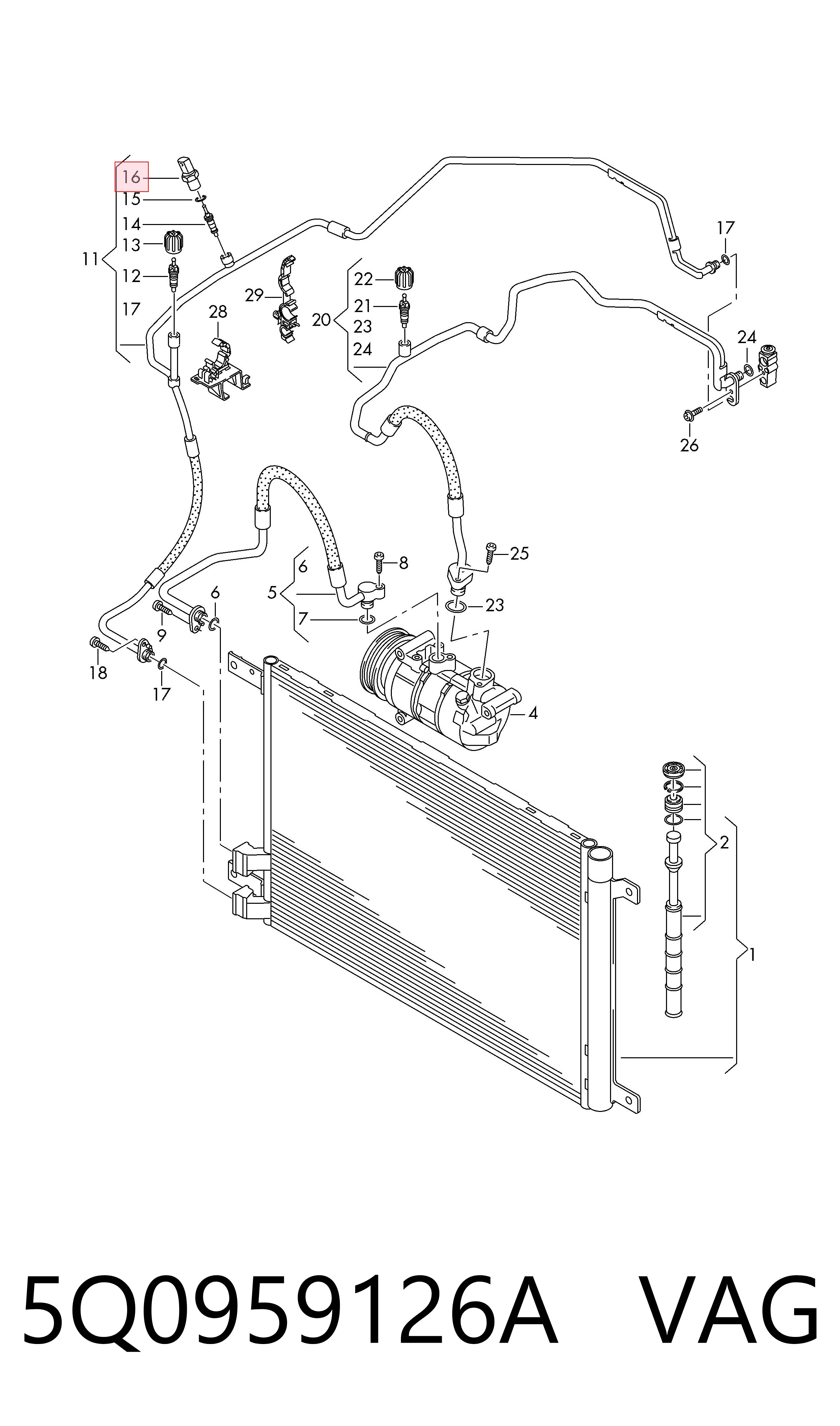 5Q0959126A VAG Sensor de pressão absoluta de aparelho de ar condicionado