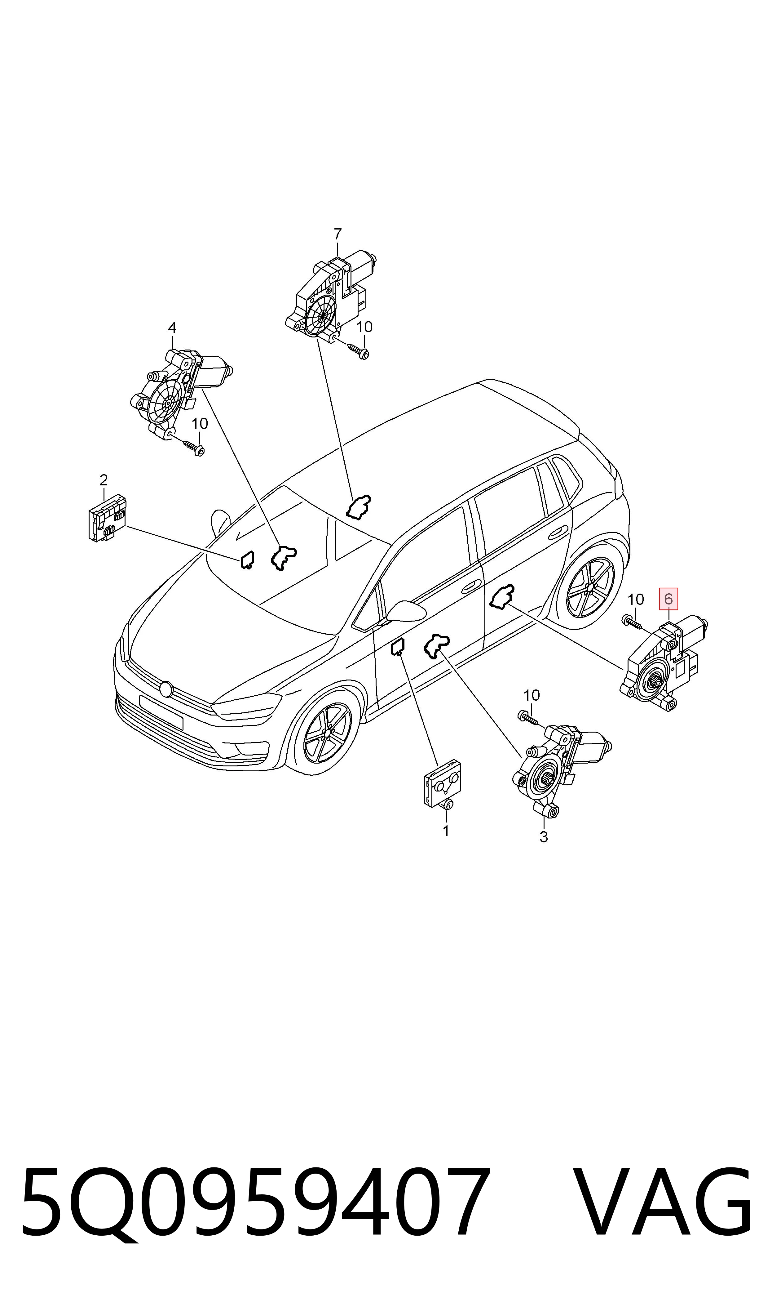 5Q0959407 VAG Motor de acionamento de vidro da porta traseira esquerda